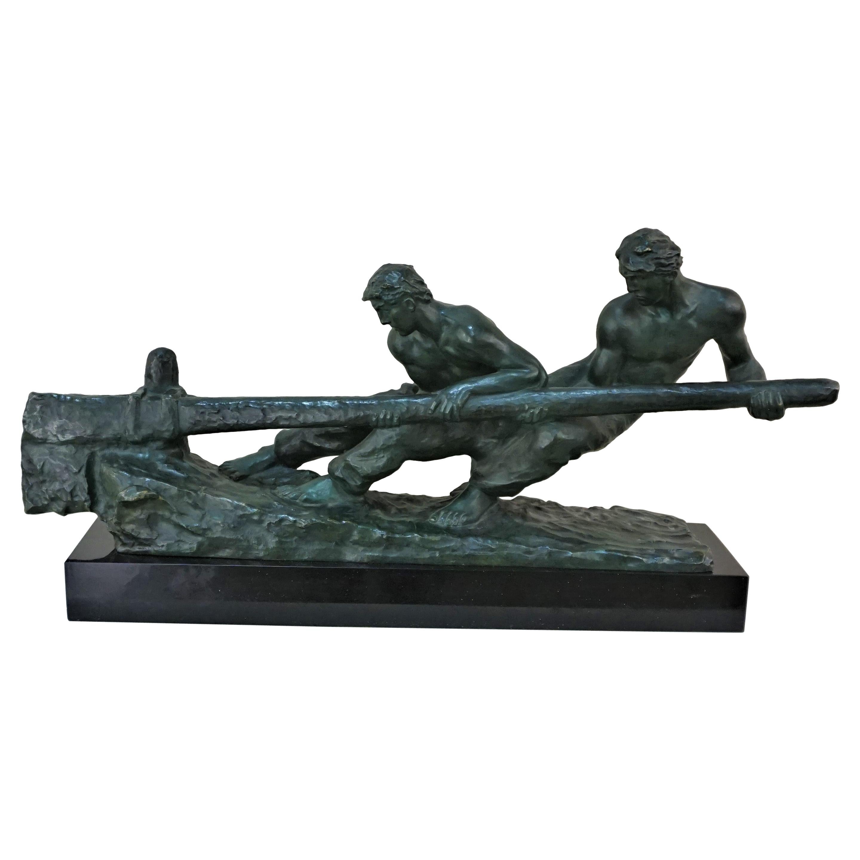 Bronze Sculpture Two Men Steering by Alexandre Kelety