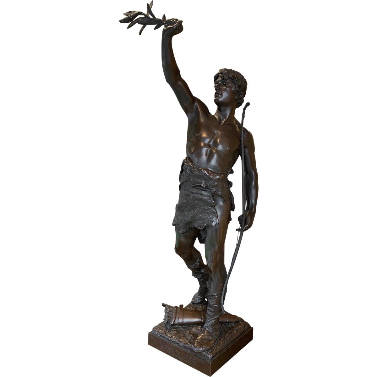 Bronze Sculpture 'Vainquer' by French Artist Eugene Marioton