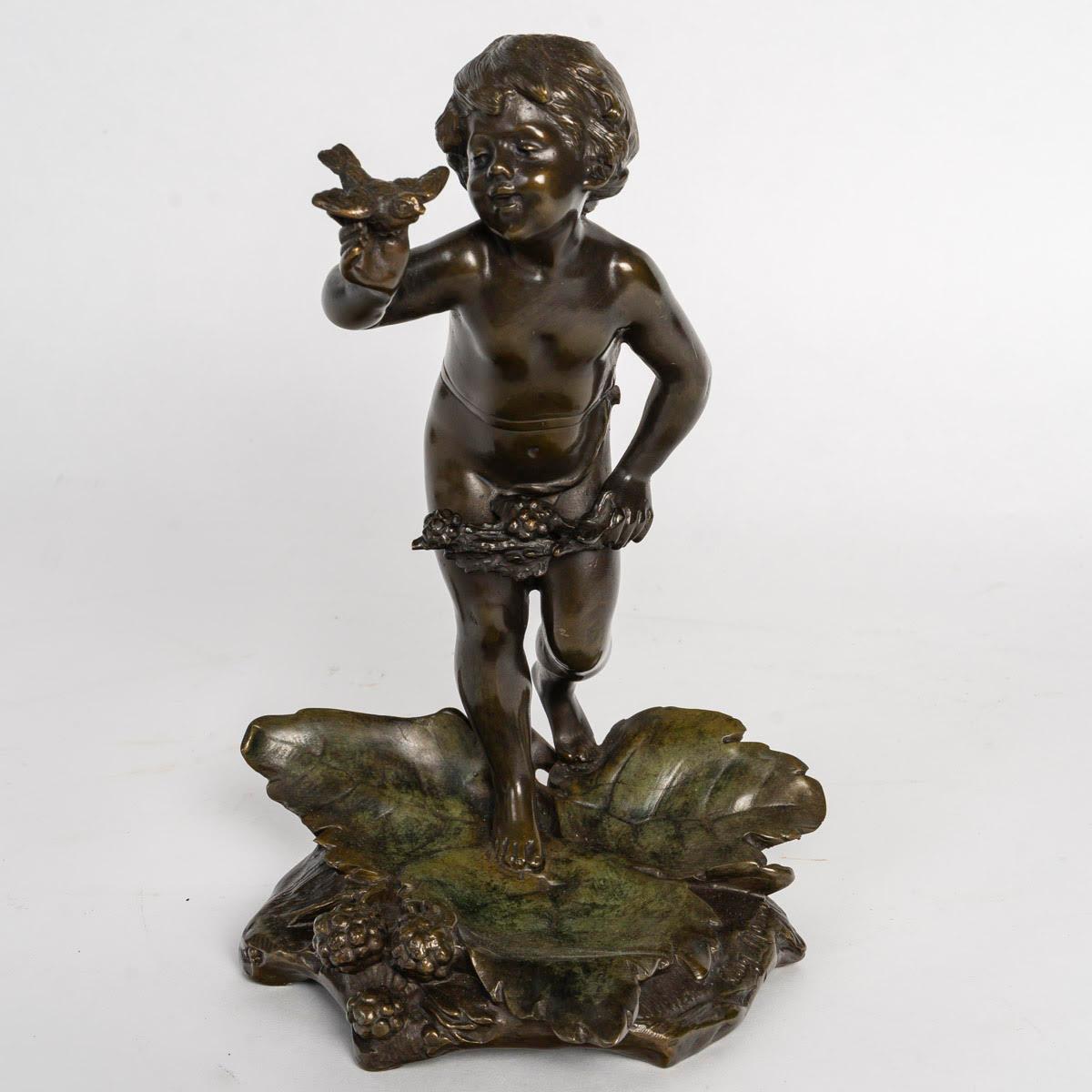 Bronze sculpture with a brown patina, signed by Auguste Moreau, 20th century.

Bronze sculpture by Auguste Moreau, 20th century, beautiful brown patina.
H: 20 cm, W: 13 cm, D: 13 cm