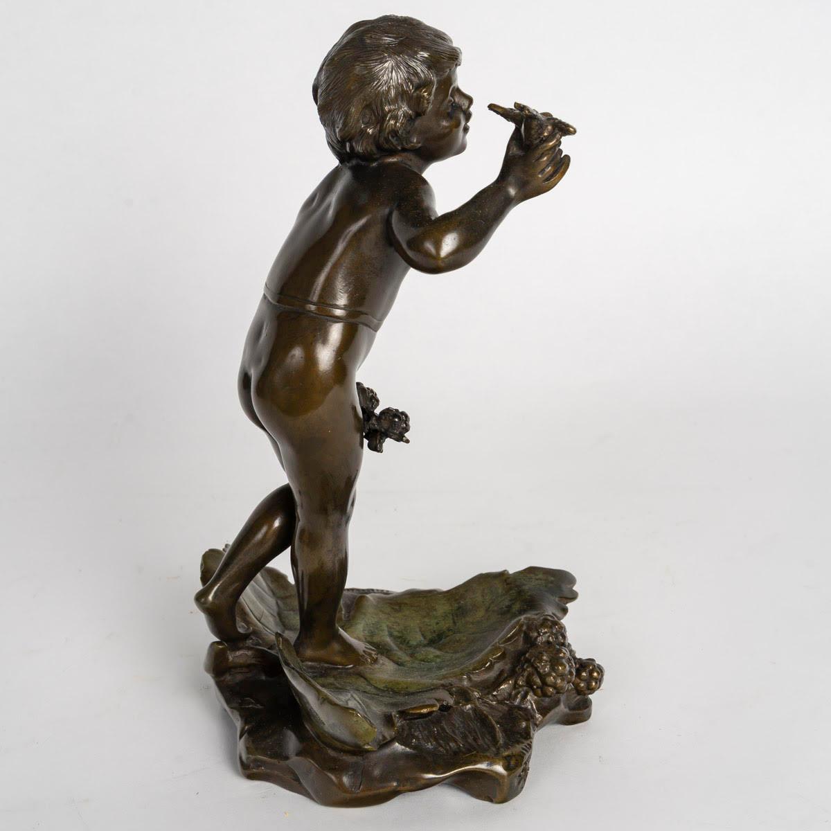 Sculpture en bronze à patine brune, signée par August Moreau, 20e siècle. Bon état - En vente à Saint-Ouen, FR