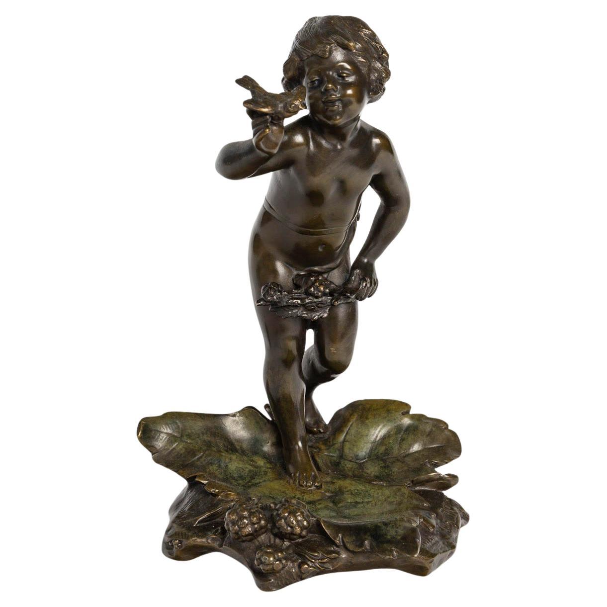 Sculpture en bronze à patine brune, signée par August Moreau, 20e siècle. en vente