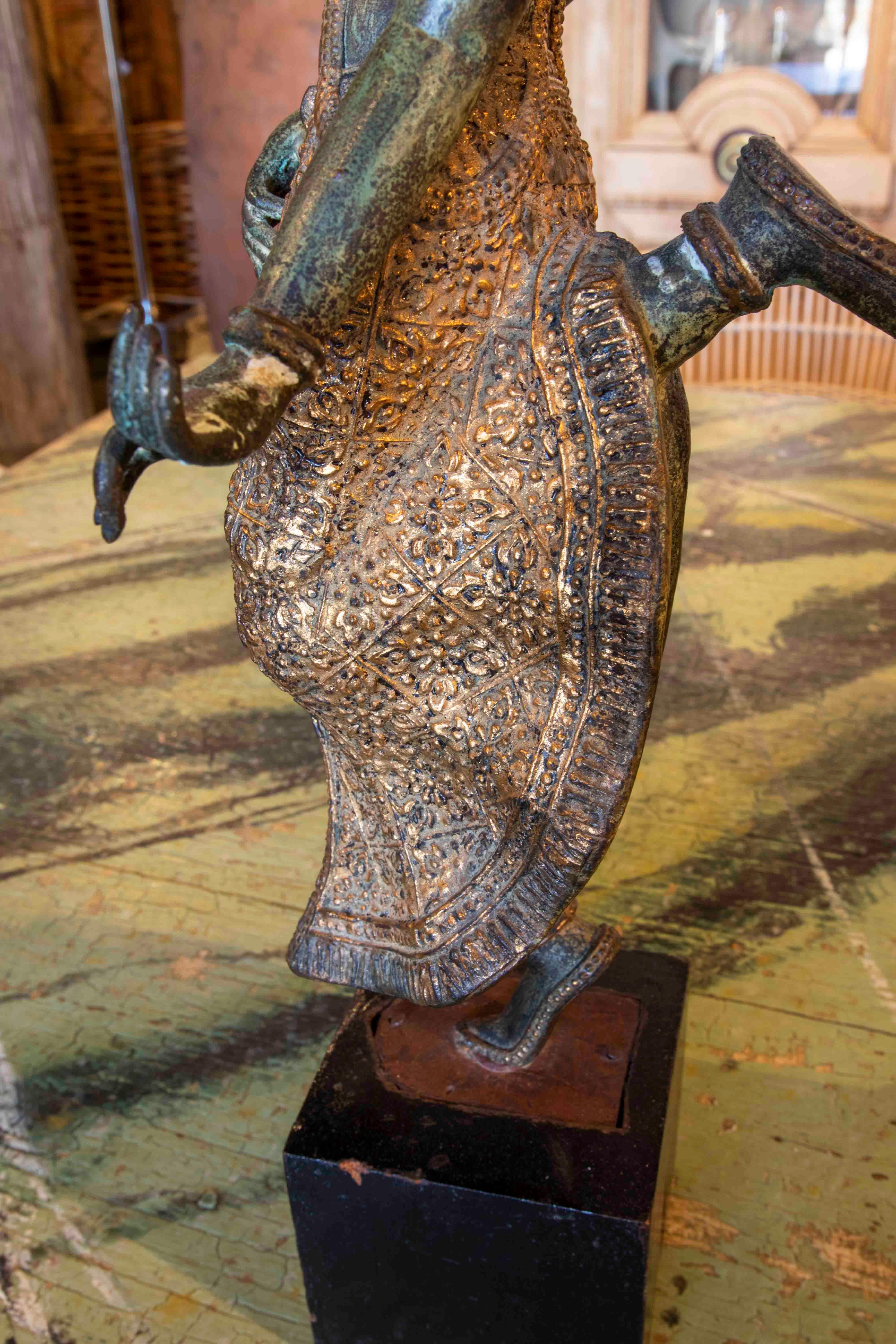 Bronze Sculpture with a Wooden Pedestal of a Dancing Thai Woman For Sale 8