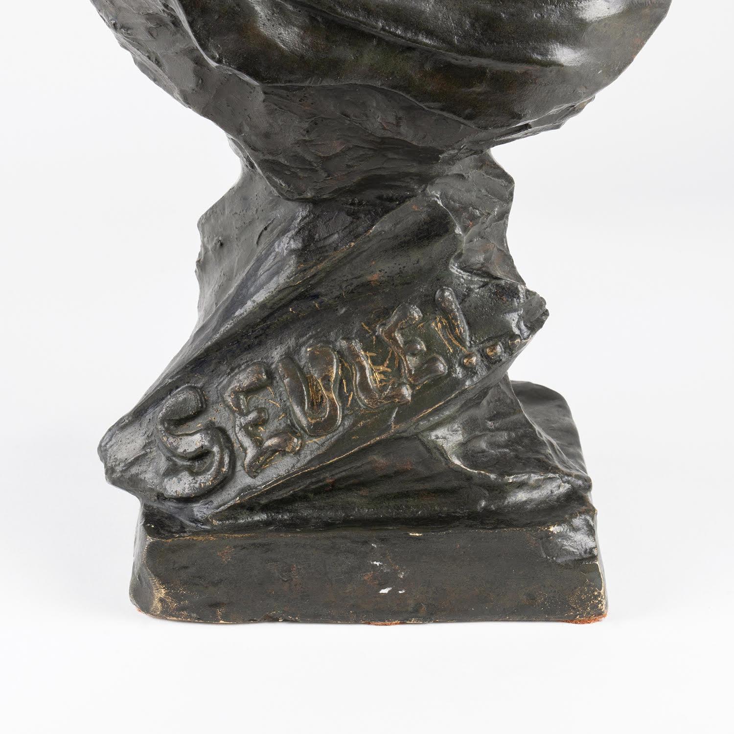 Bronzeskulptur mit brauner Patina, Büste von Emmanuel Villanis, Jugendstil. 3