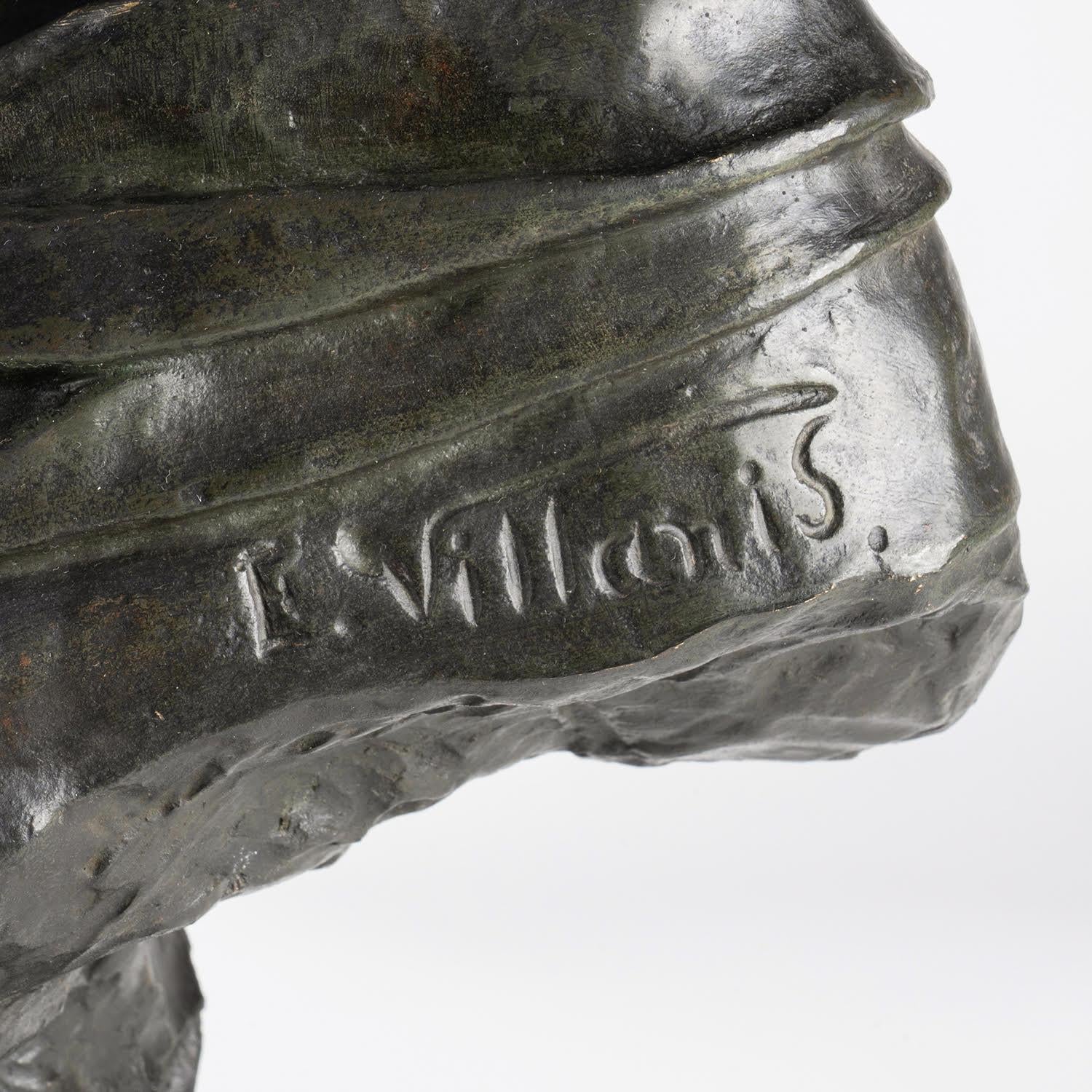 Bronzeskulptur mit brauner Patina, Büste von Emmanuel Villanis, Jugendstil. 2