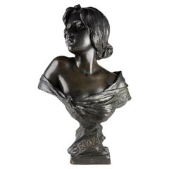 Bronzeskulptur mit brauner Patina, Büste von Emmanuel Villanis, Jugendstil.