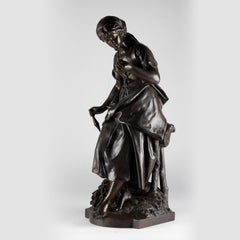 Scultura in bronzo con patina marrone di Mathurin Moreau, periodo Napoleone III.