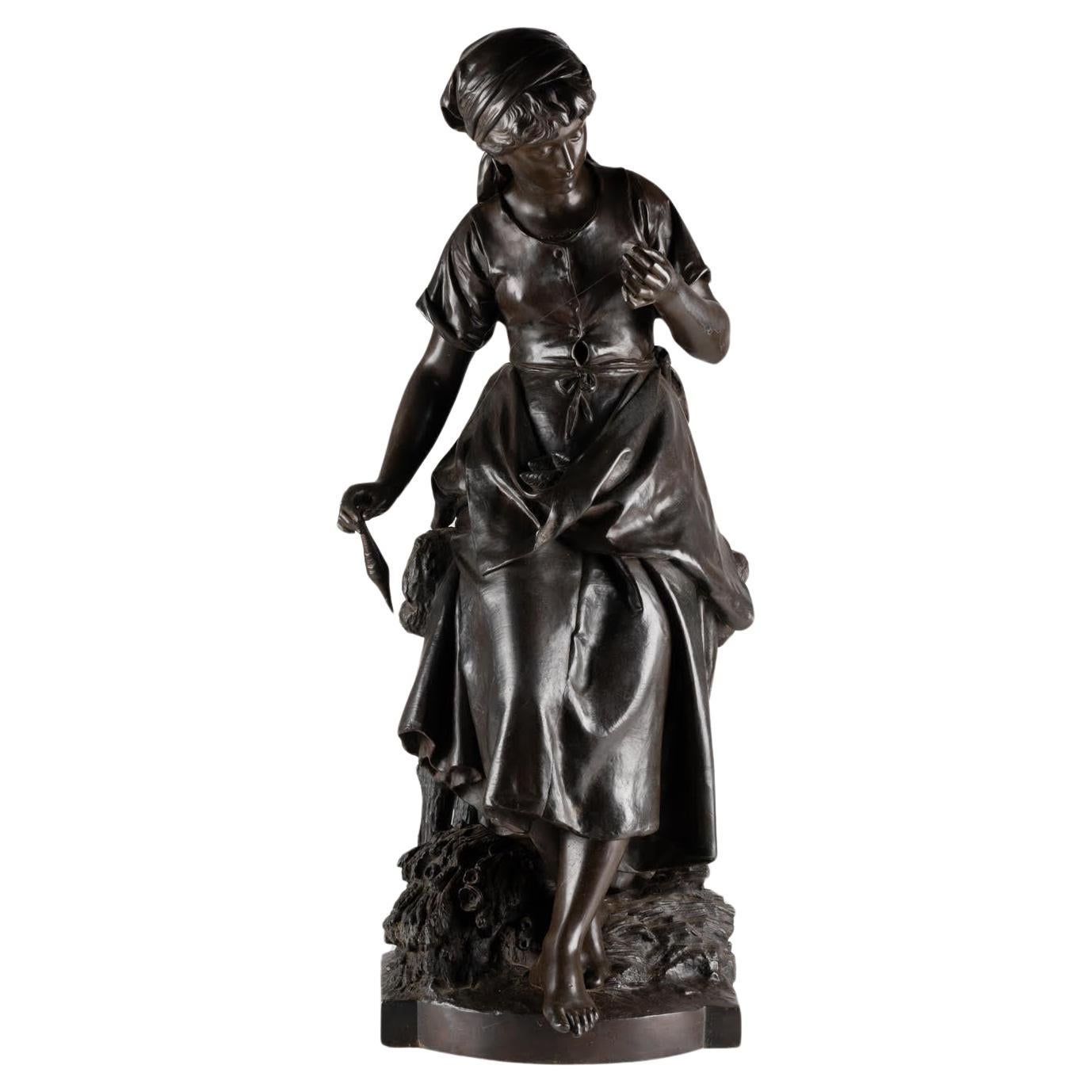 Escultura de bronce con pátina marrón de Mathurin Moreau, época de Napoleón III.