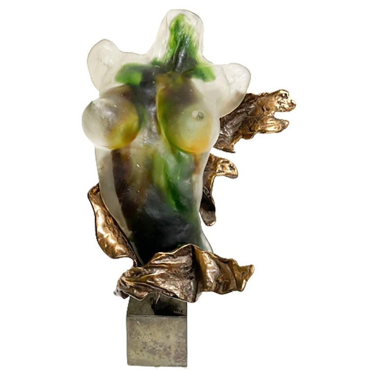 Bronze Sculpture with Glass by Yves Lohe, France at 1stDibs