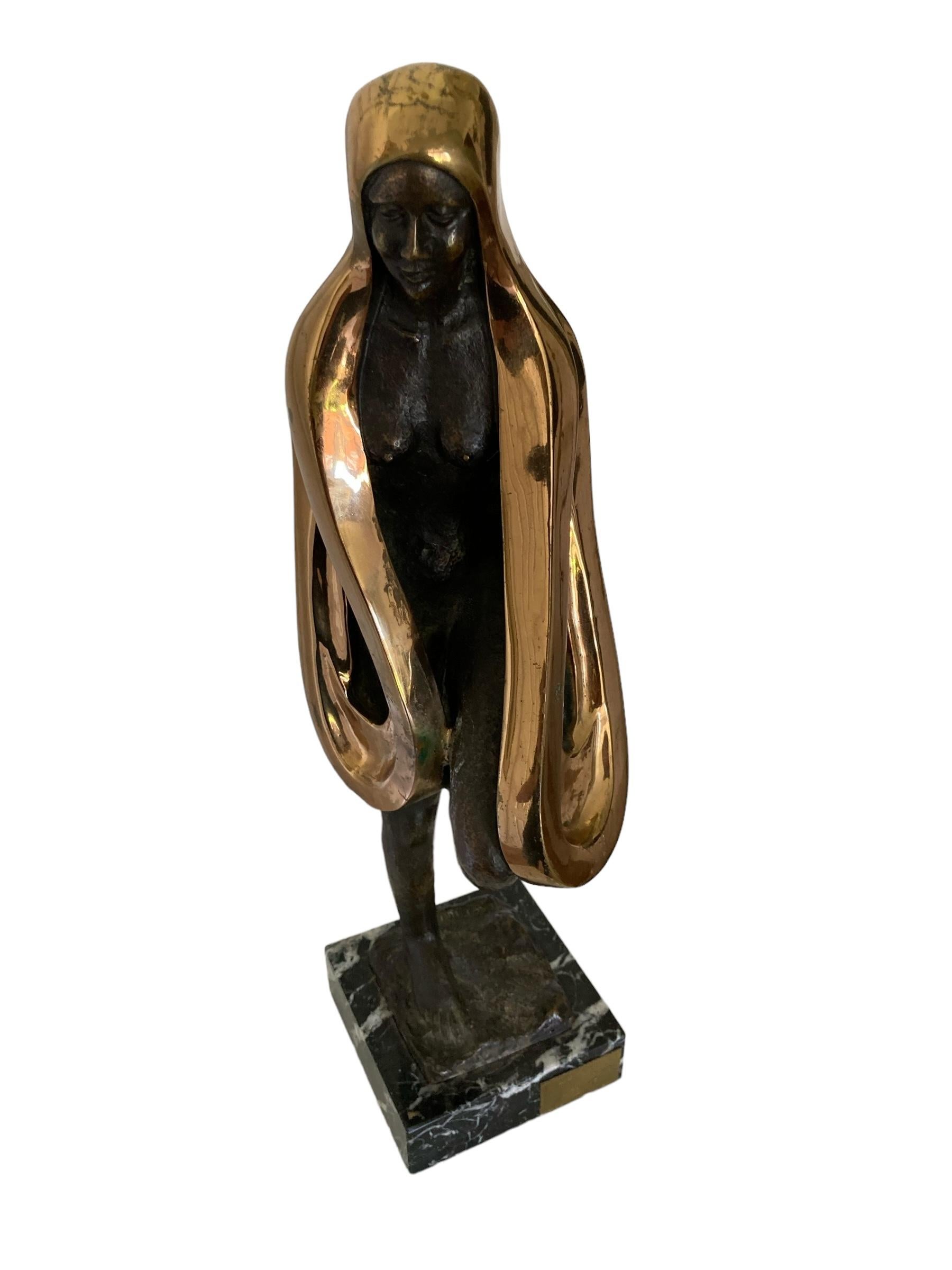 Bronze Sculpture with Golden decor of Naked Women on Marbel base Titled Libelula For Sale 4