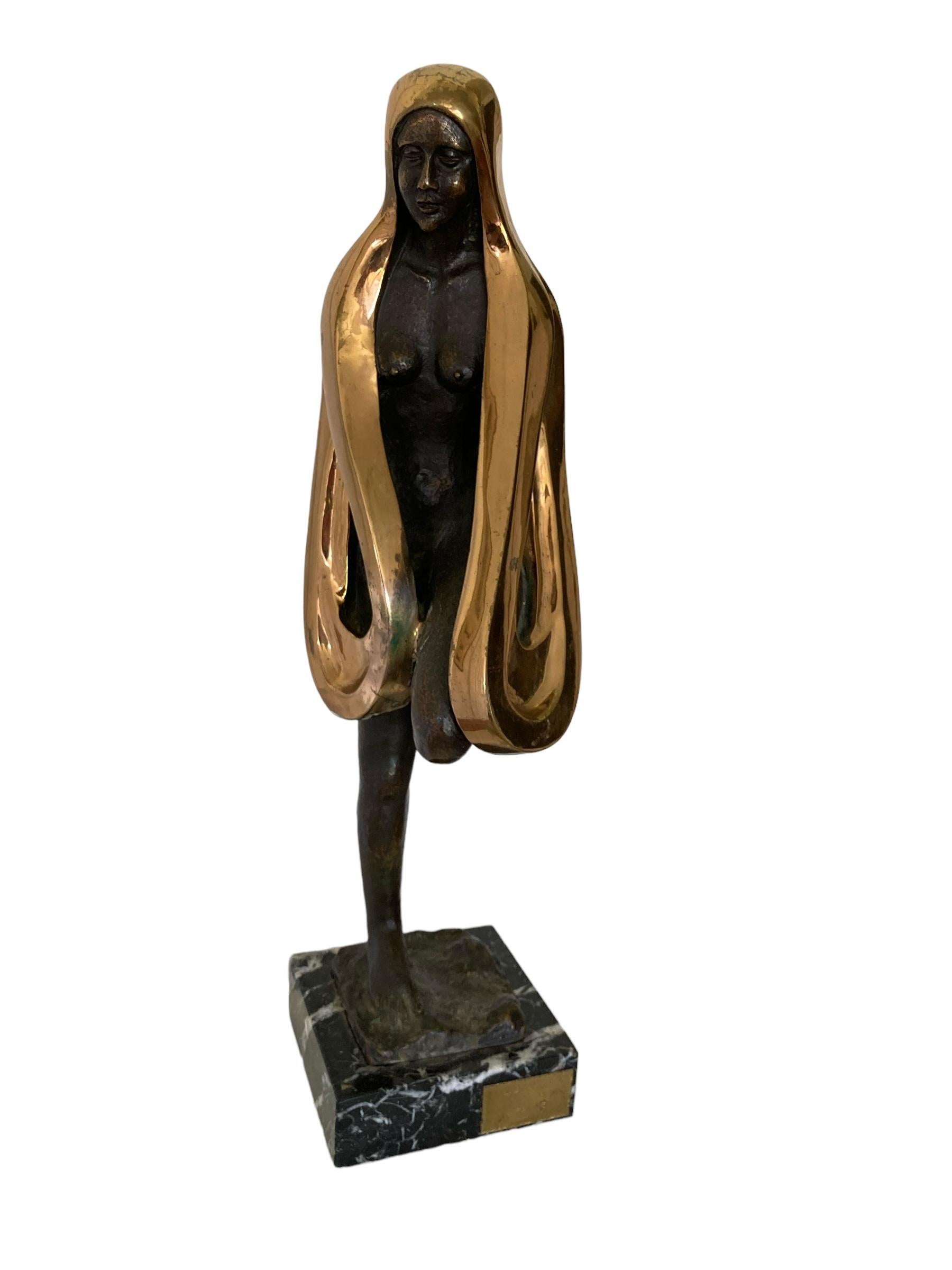 Bronze Sculpture with Golden decor of Naked Women on Marbel base Titled Libelula For Sale 5