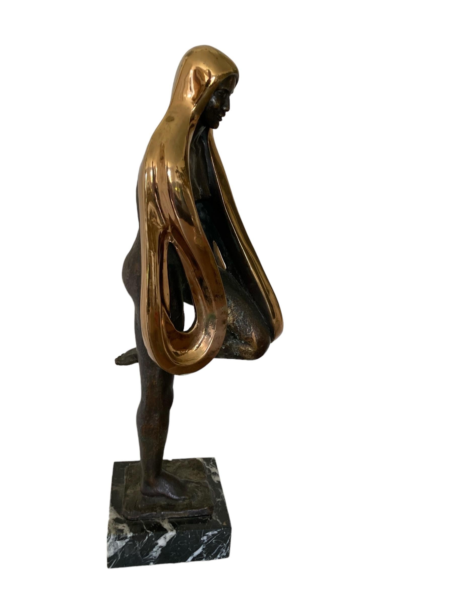 Bronze Sculpture with Golden decor of Naked Women on Marbel base Titled Libelula For Sale 1