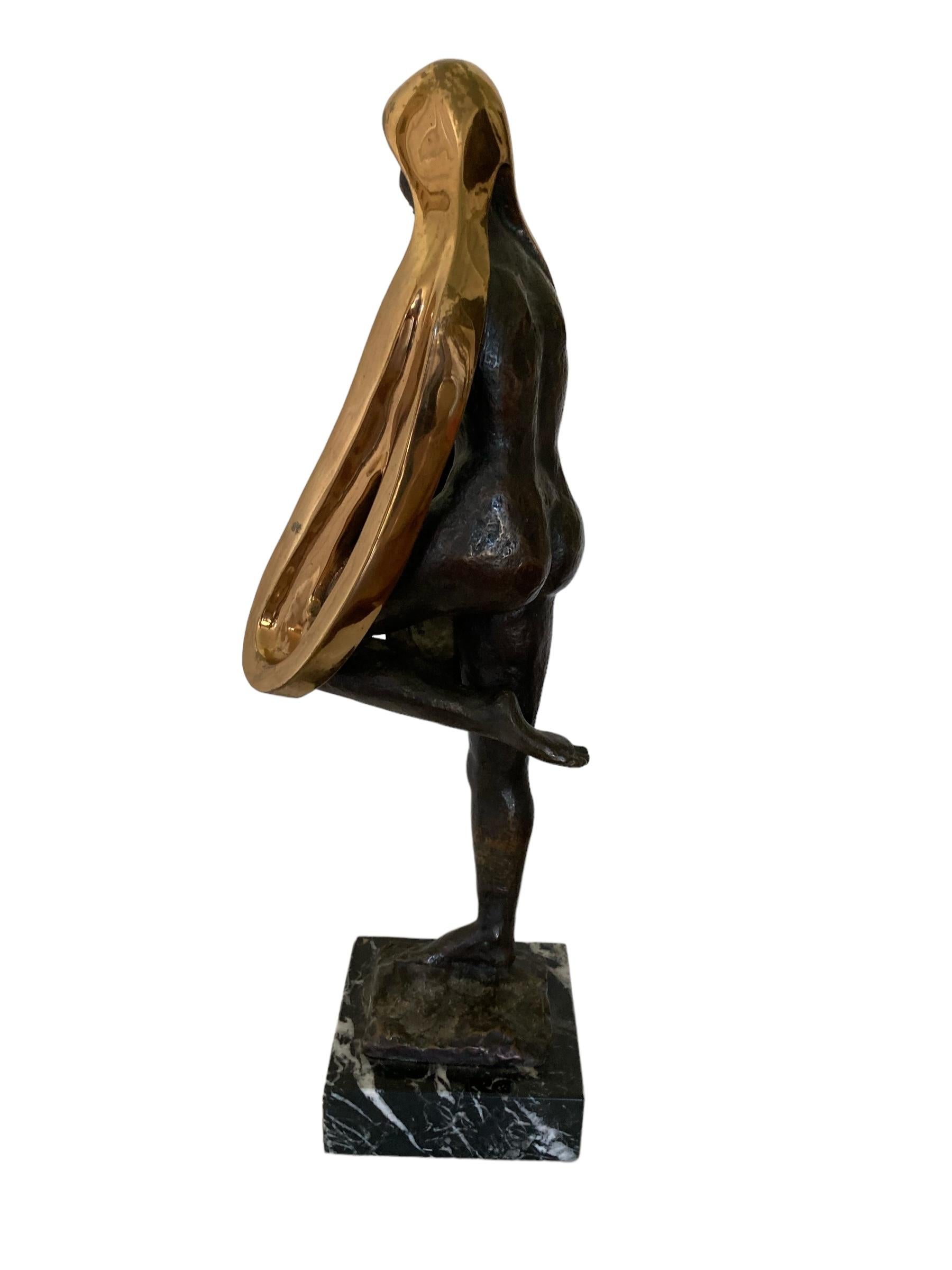 Bronze Sculpture with Golden decor of Naked Women on Marbel base Titled Libelula For Sale 2