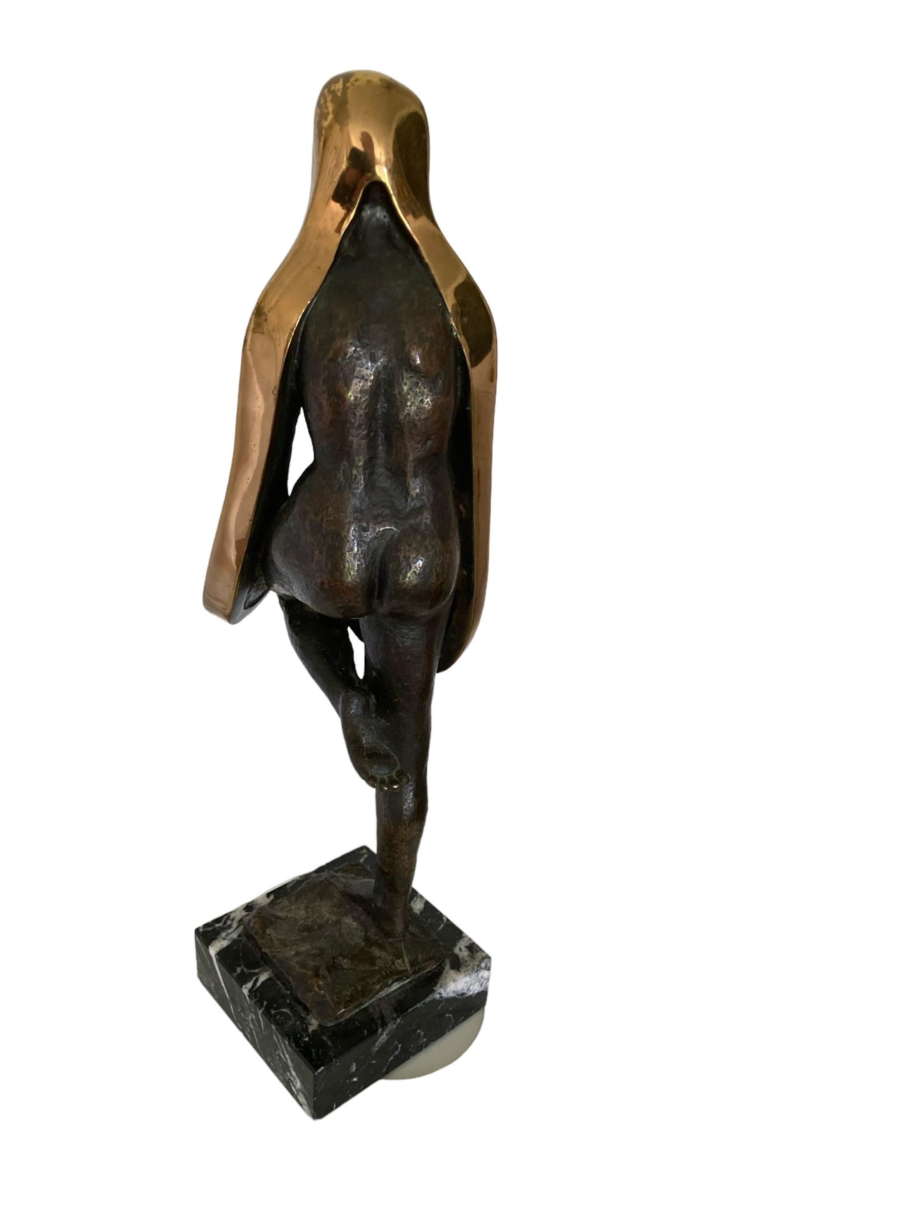 Bronze Sculpture with Golden decor of Naked Women on Marbel base Titled Libelula For Sale 3