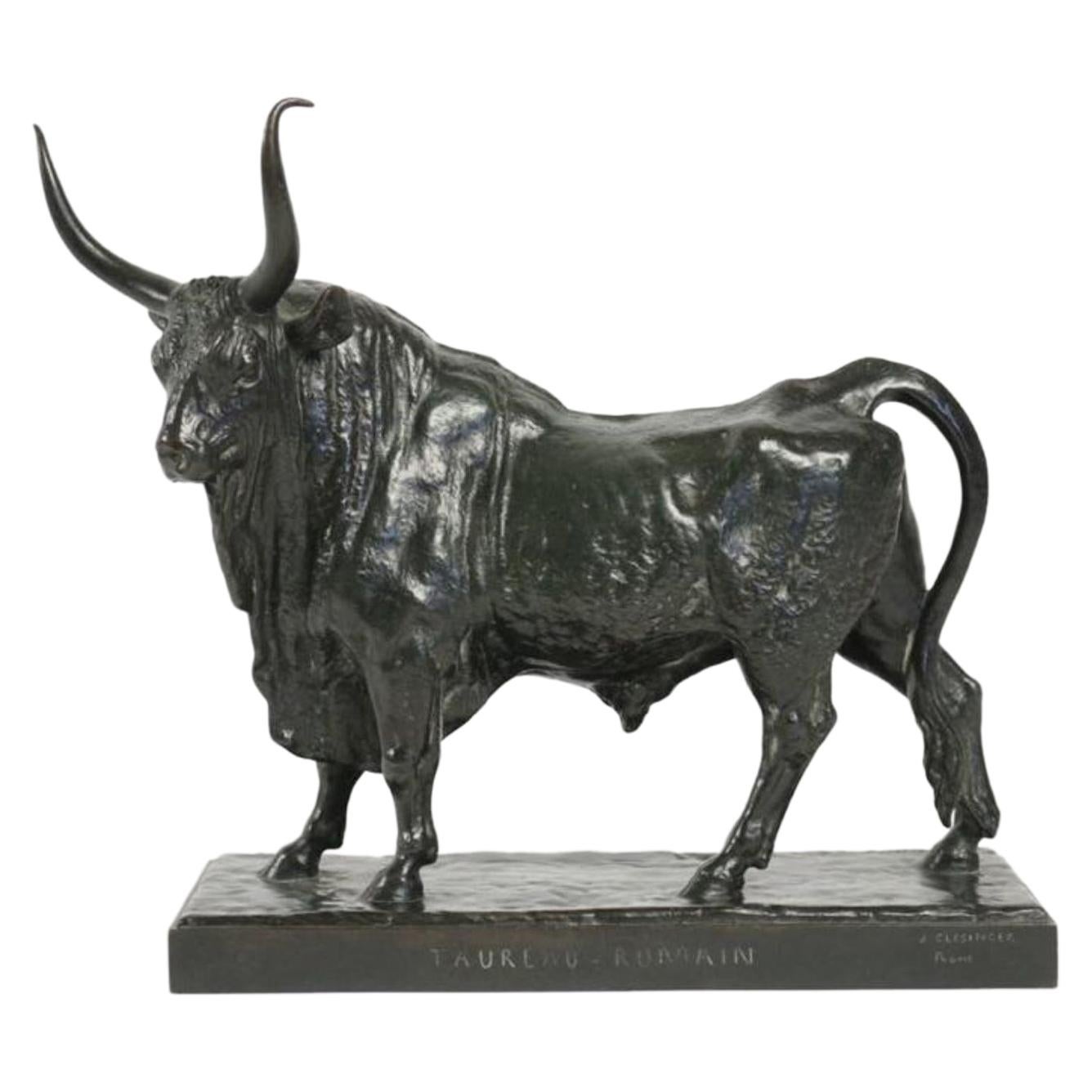 Bronze Sculpture with Green Patina, Le Taureau Romain, by J-B Clesinger For  Sale at 1stDibs