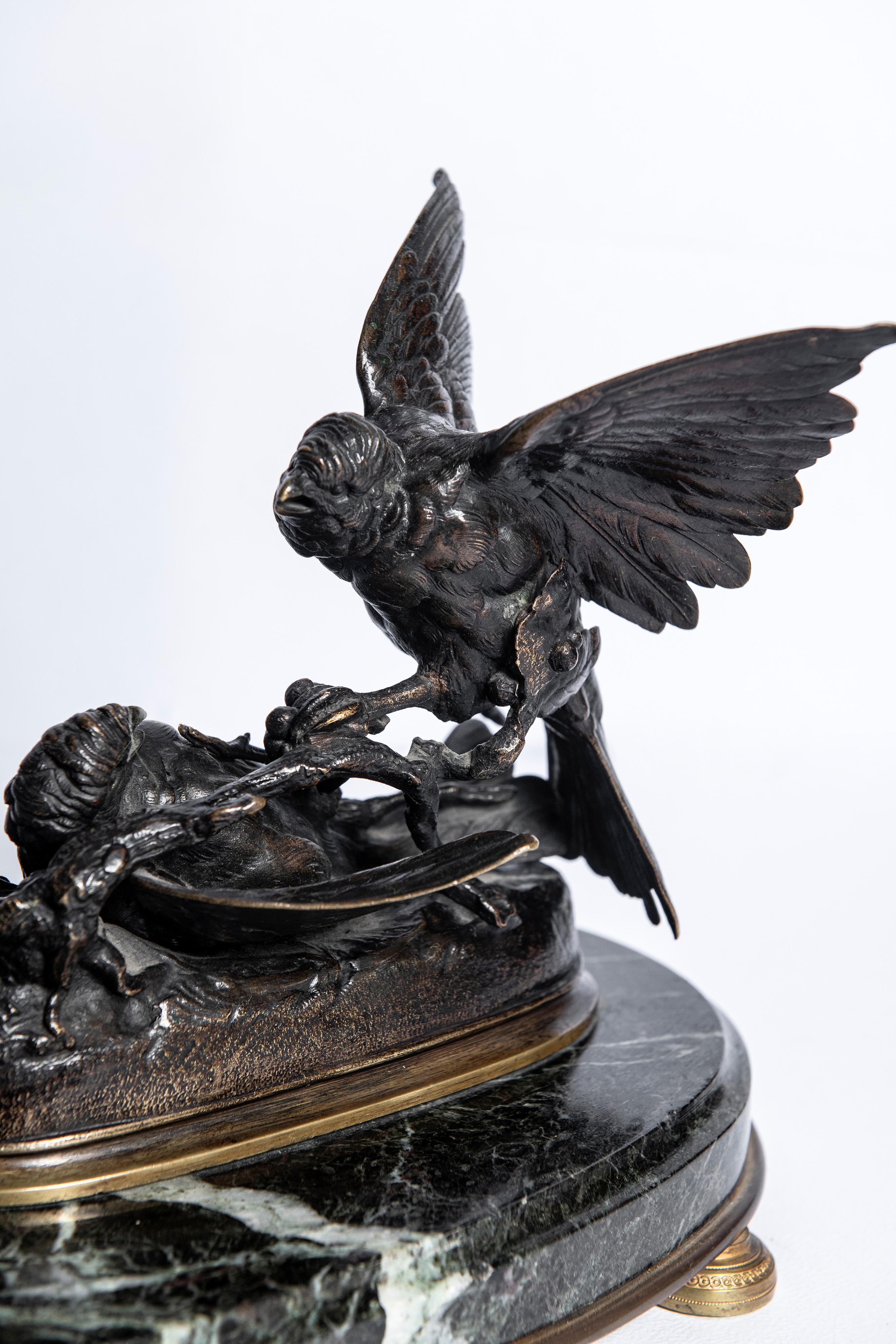 Neoclassical Bronze Sculpture with Marble Base, Signed Comolera, France, Late 19th Century For Sale