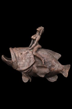 Bronze Sculpture "woman On A Carp" By Ken