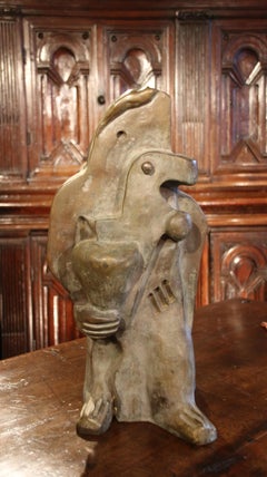 Monogrammed Bronze Sculpture "Woman with a Bird"