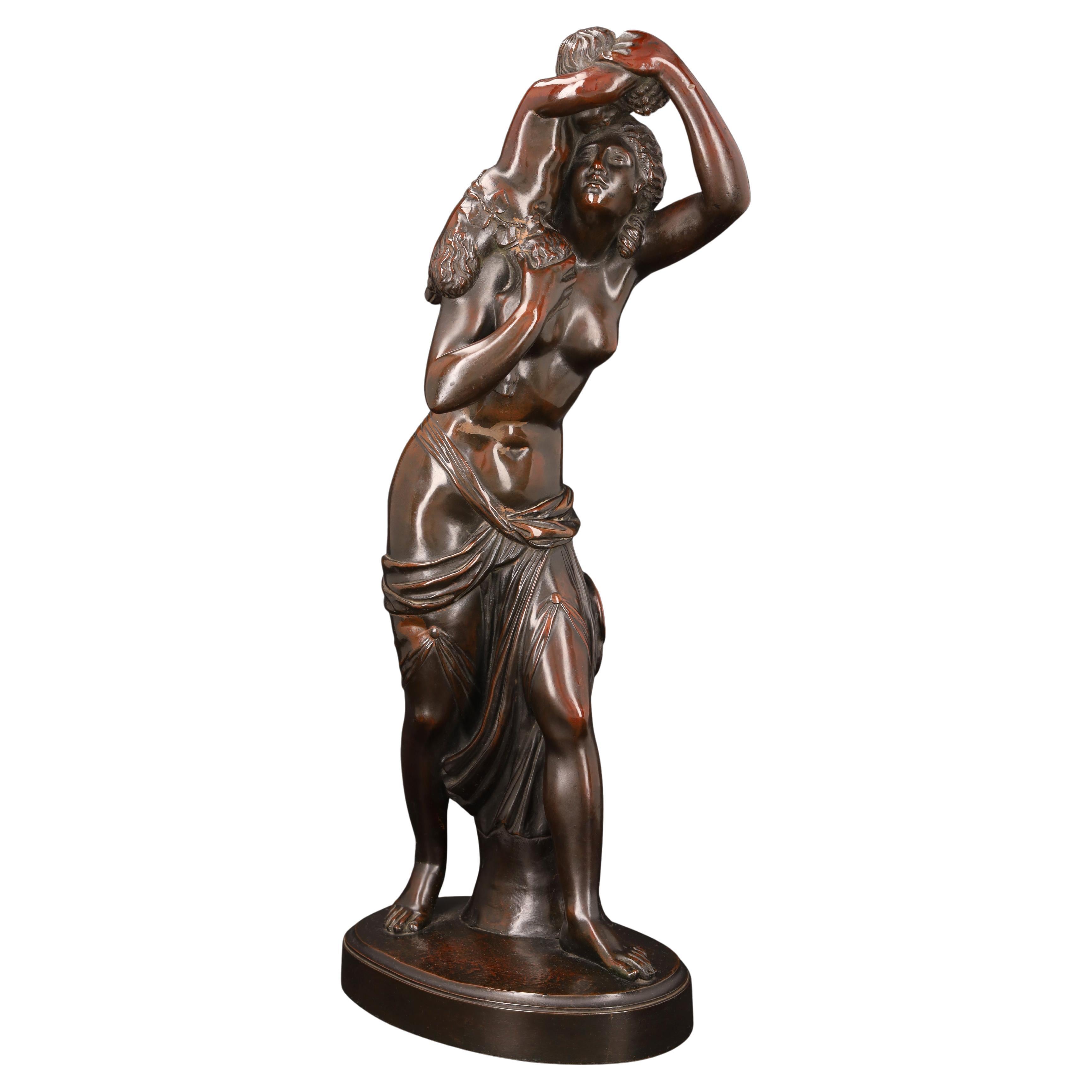 Scultura in bronzo "Donna con fauno" di Leopold Oudry (1854-1882) in vendita