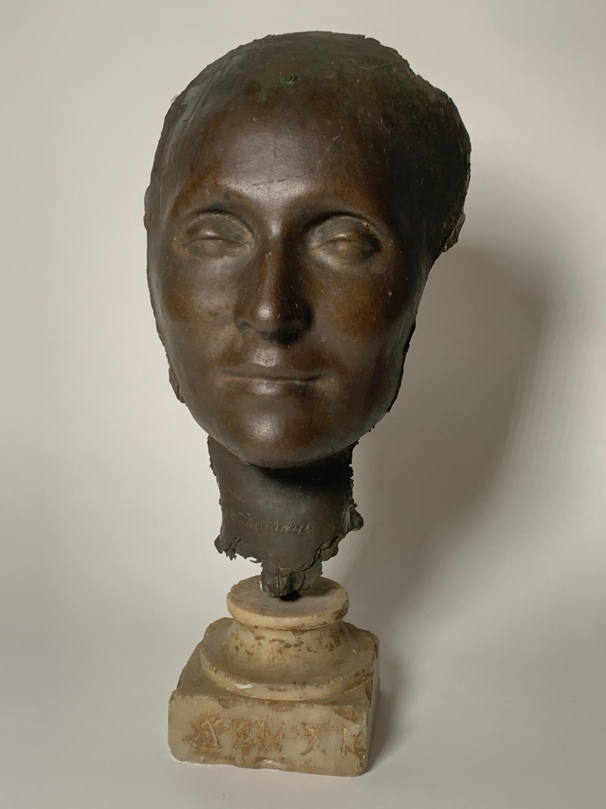 Mid-20th Century Bronze Sculpture Woman's Face by Umberto Mastroianni For Sale