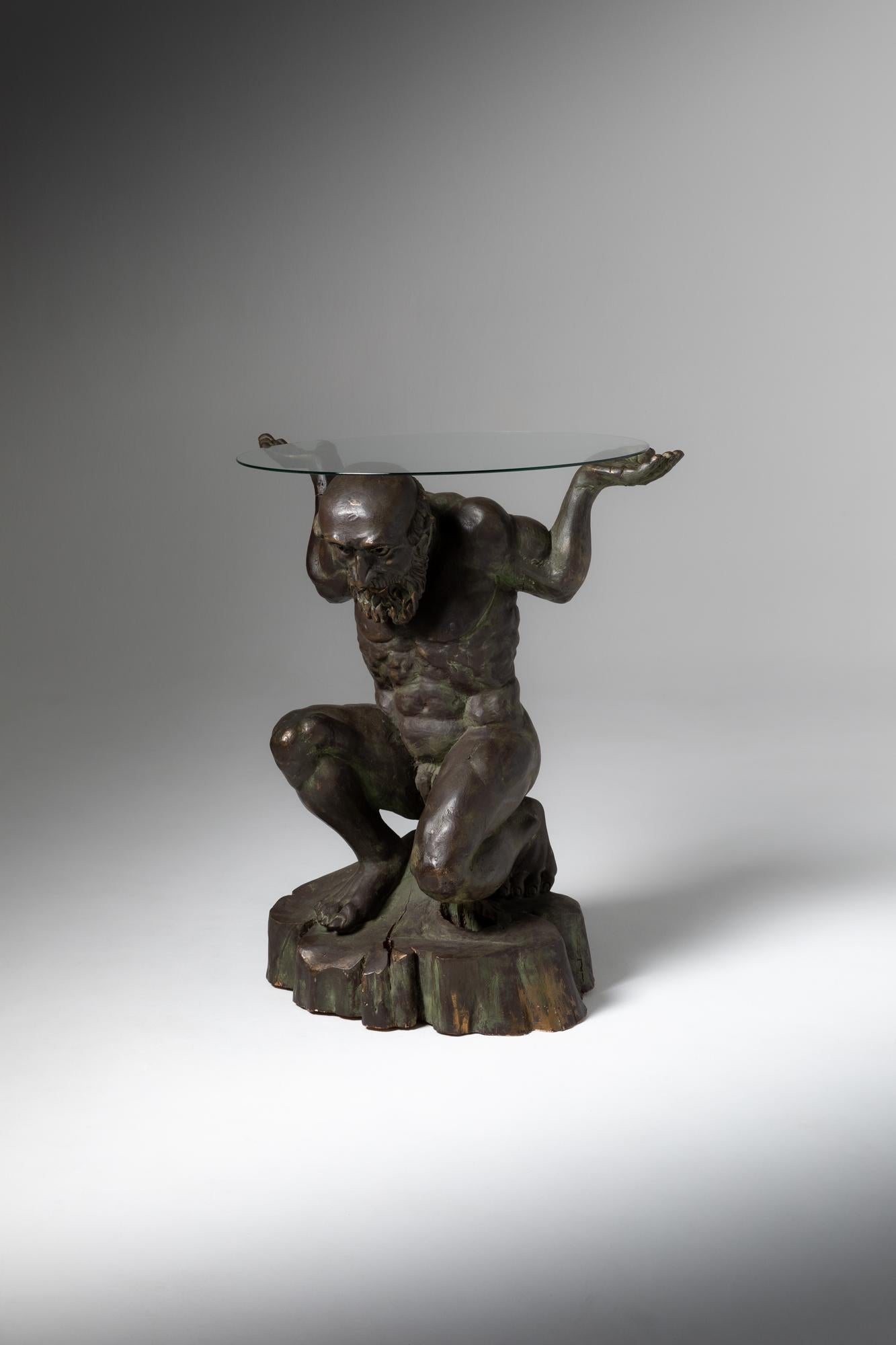 20th Century Bronze Sculptured Statue of an Atlas - European Woodwork from 1960's For Sale