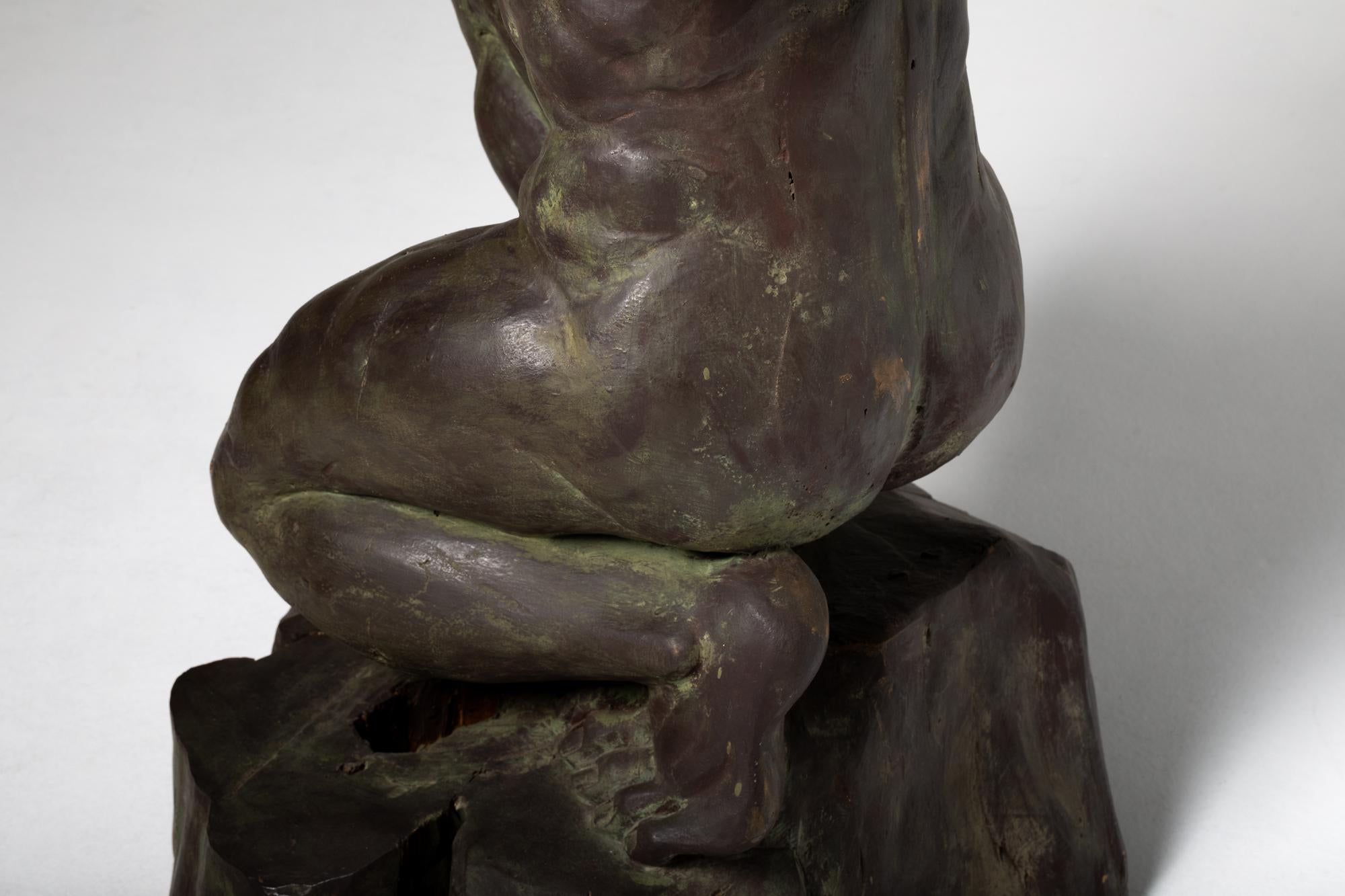 Bronzestatue eines Atlas - Europäische Holzarbeit aus den 1960er Jahren im Angebot 4