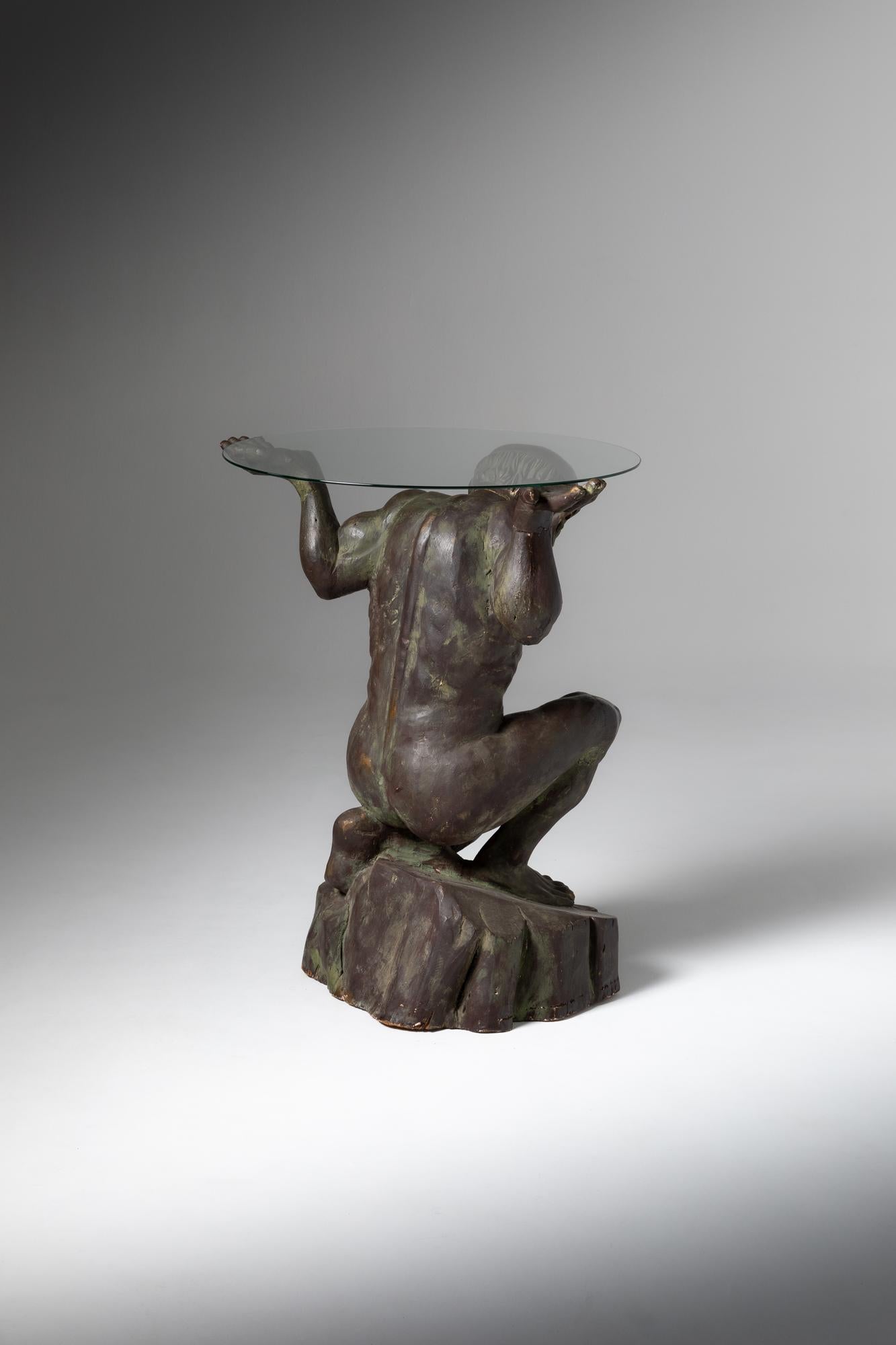 Sculpté Statue d'un Atlas sculptée en bronze - menuiserie européenne des années 1960 en vente