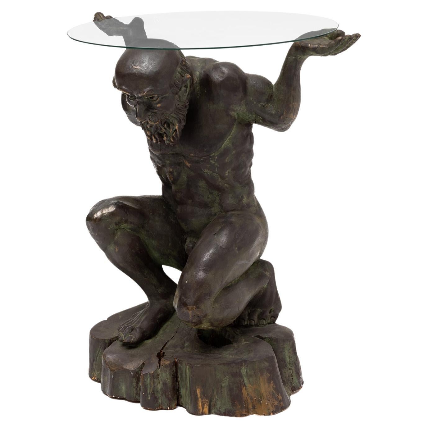 Bronze Sculptured Statue of an Atlas - European Woodwork from 1960's For Sale