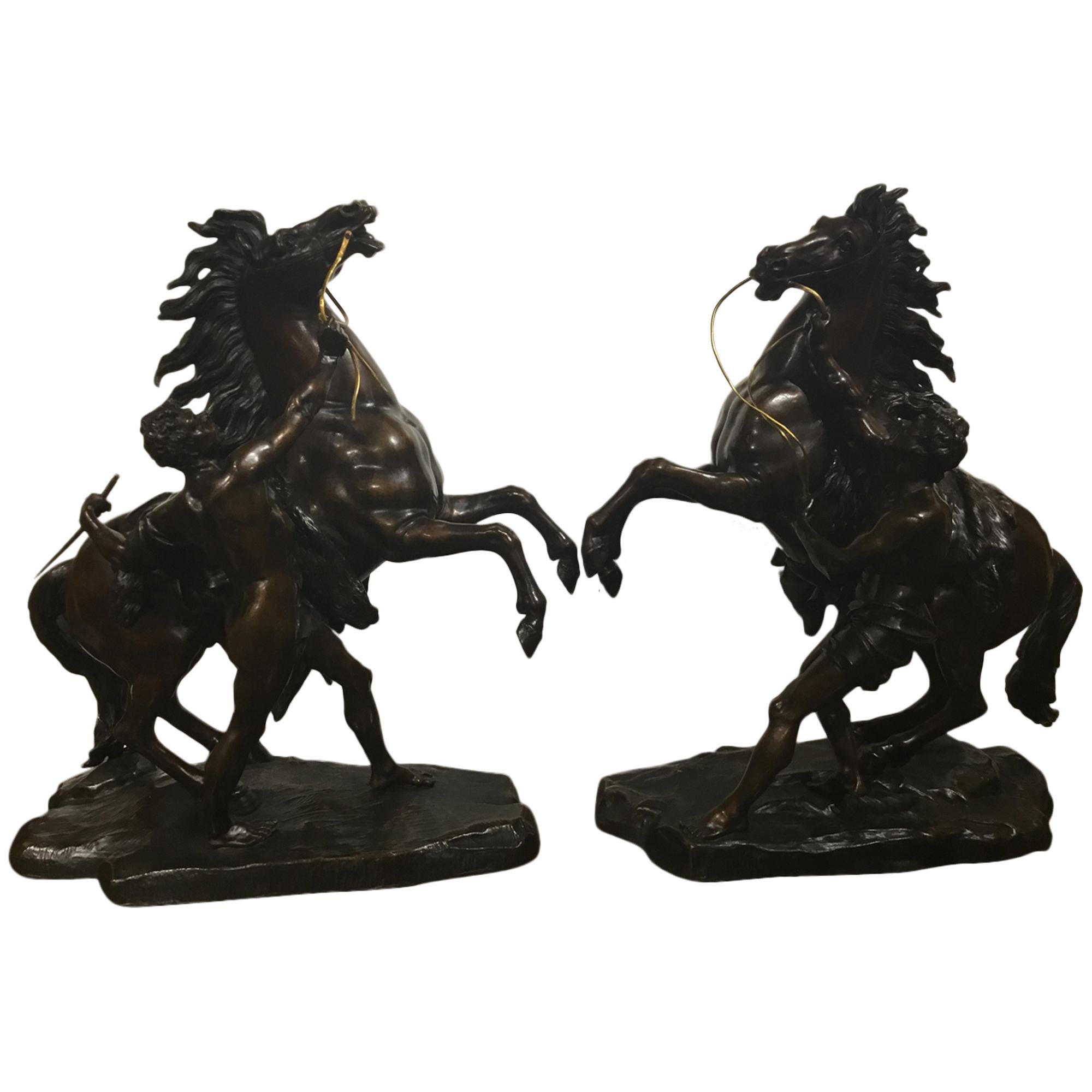 Bronze Sculptures of the Marley Horses after Guillaume Cousteau circa 1739, Pair