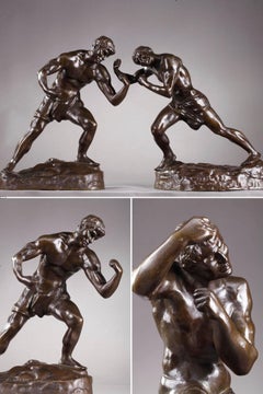 Bronze Sculptures "Two Boxers" Signed "Jef Lambeaux", 19th Century