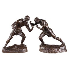 Bronze Sculptures "Two Boxers" Signed "Jef Lambeaux", 19th Century