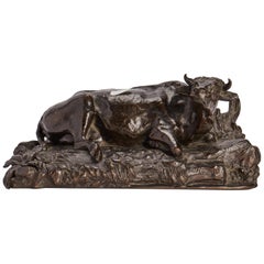 Bronze Sculpture of a Cow Signed Fessart, France, circa 1870