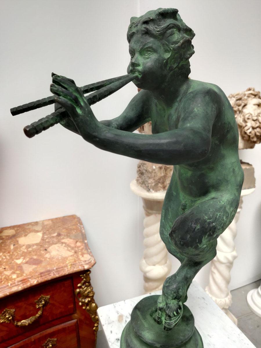 Italian Bronze Sculpture of Young Pan Playing the Aulos For Sale