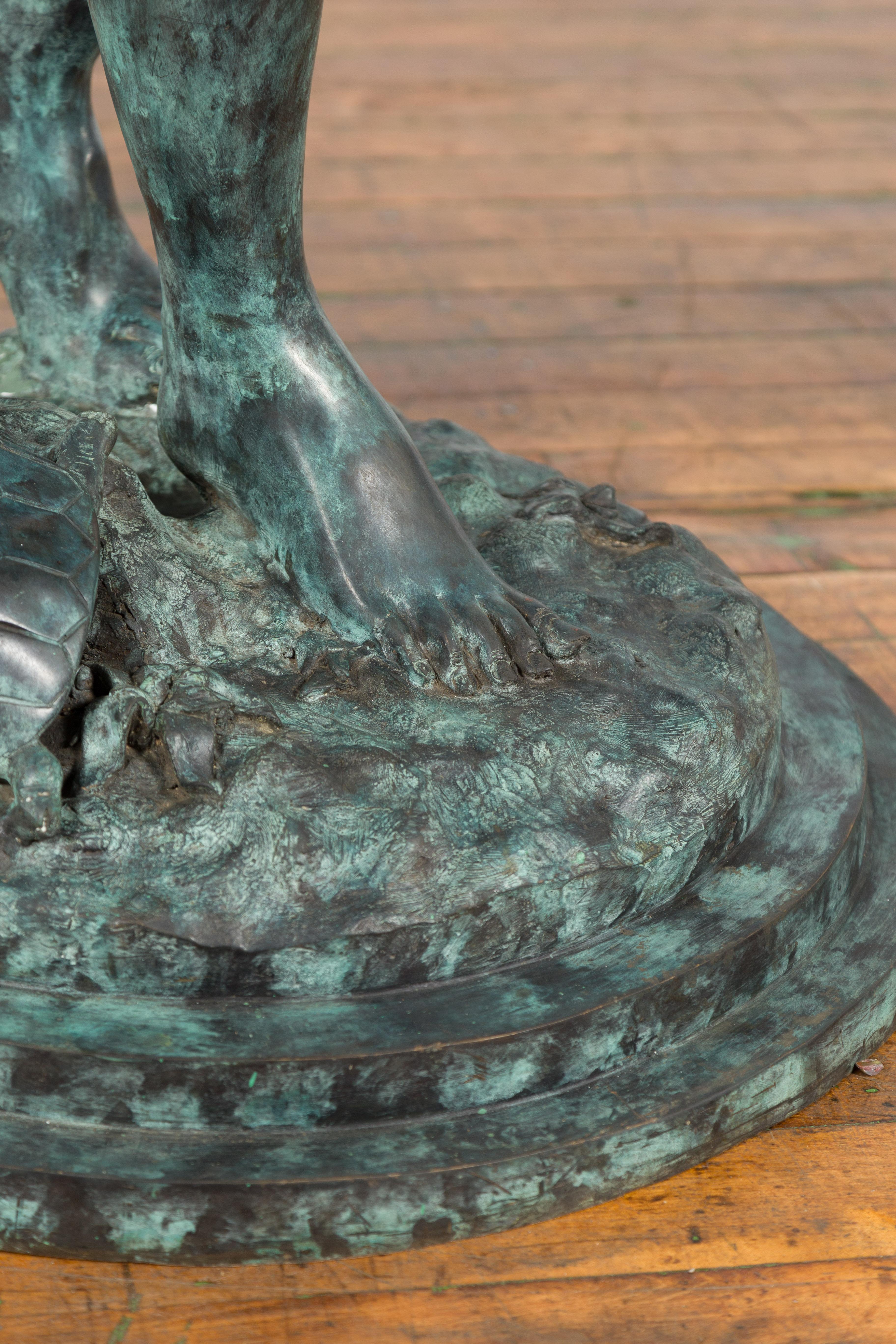 Bronze-Wassernymphe-Brunnen aus Bronze mit großer Muschel und Schildkröte in Verdigris-Patina im Angebot 6