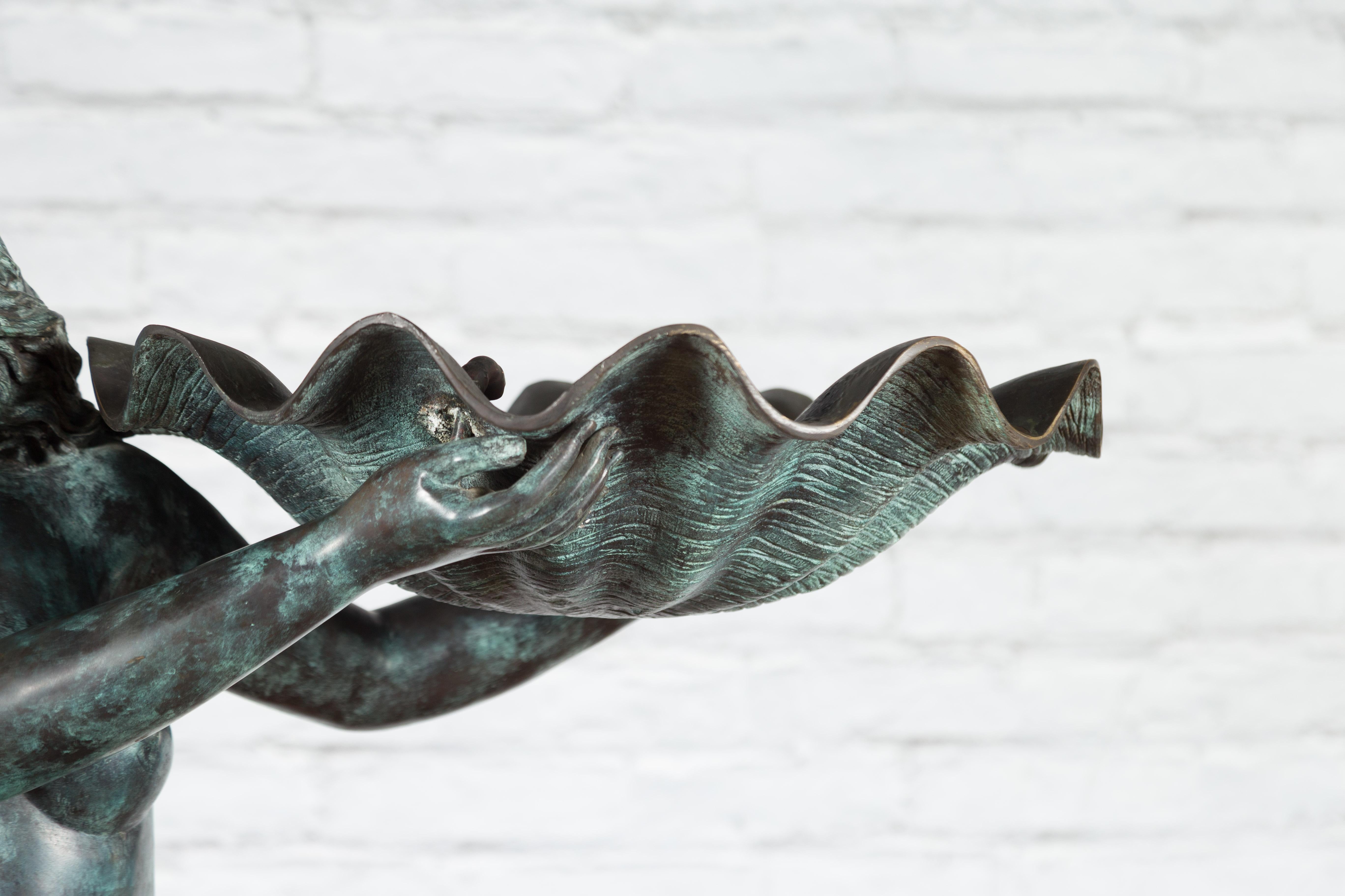 Bronze-Wassernymphe-Brunnen aus Bronze mit großer Muschel und Schildkröte in Verdigris-Patina im Zustand „Gut“ im Angebot in Yonkers, NY
