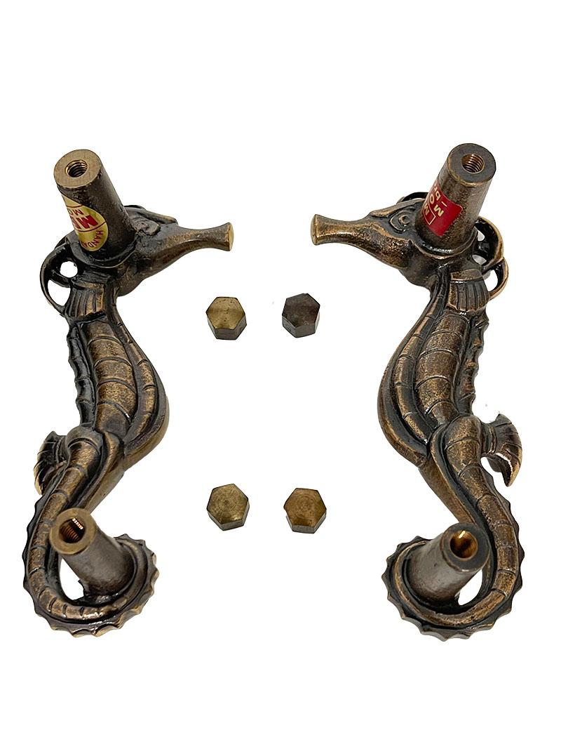 Bronze Seahorse push and pull door handles, 1970s In Good Condition For Sale In Delft, NL