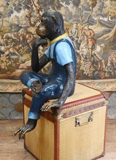Bronze Seated Monkey Chimp Statue Chimpanzee Casting