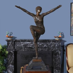 Bronze Sequined Dancing Woman on Marble Base