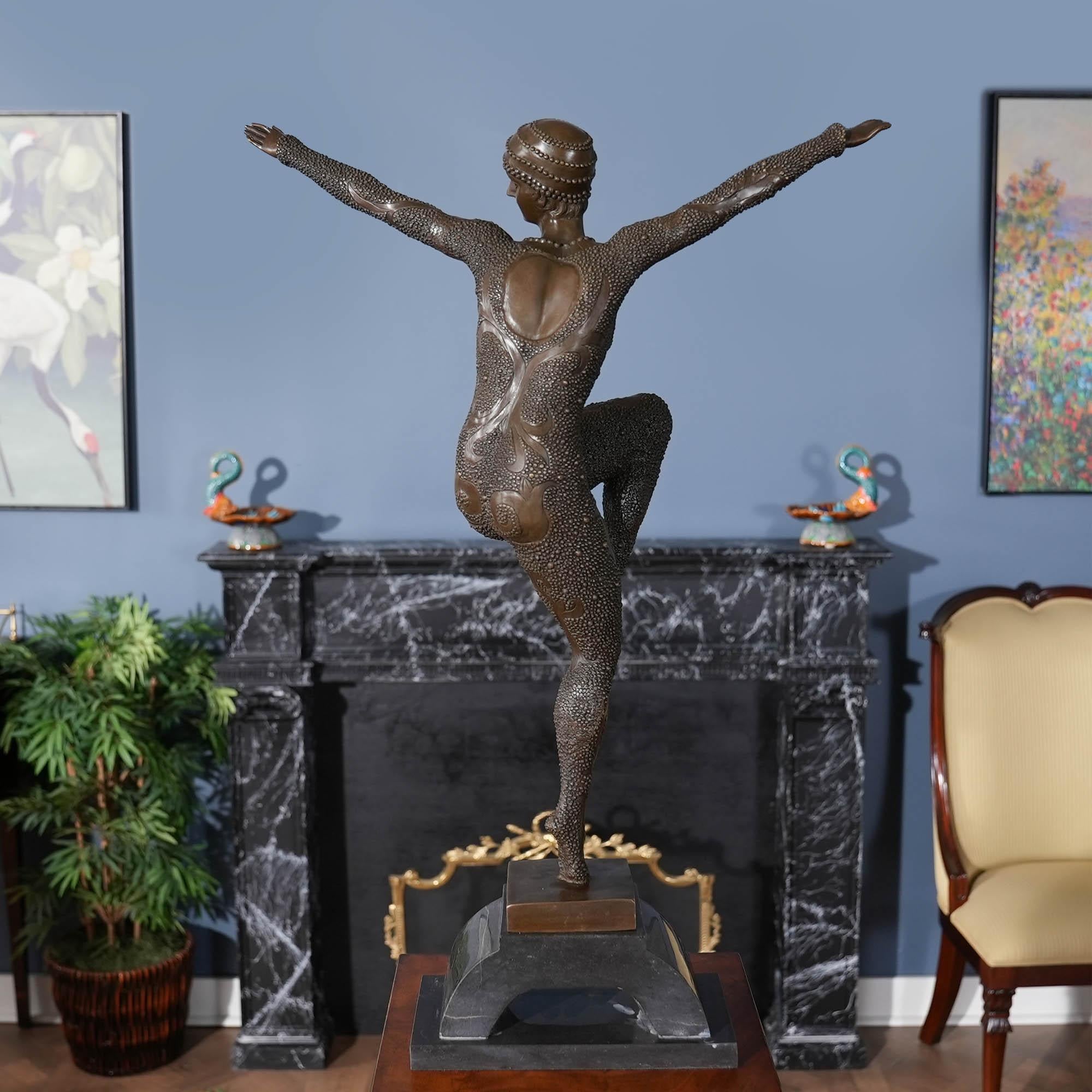 Bronze Sequined Dancing Woman on Marble Base For Sale 1