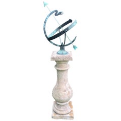 Bronze Serpent Armillary on Tall 18th Century French Limestone Pedestal