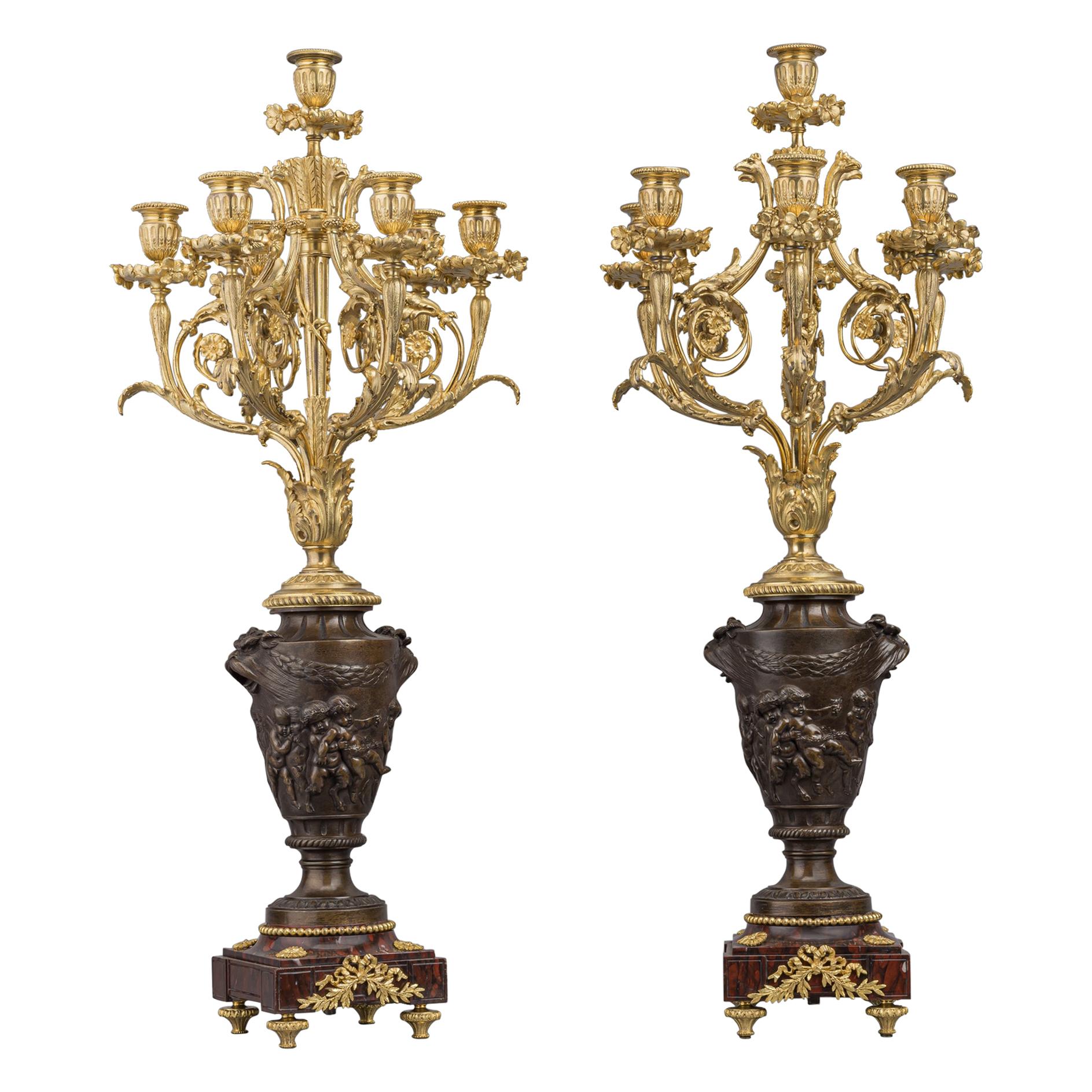 Bronze Seven-Light Candelabra After Clodion Cast, Suse Frères French circa 1890 For Sale