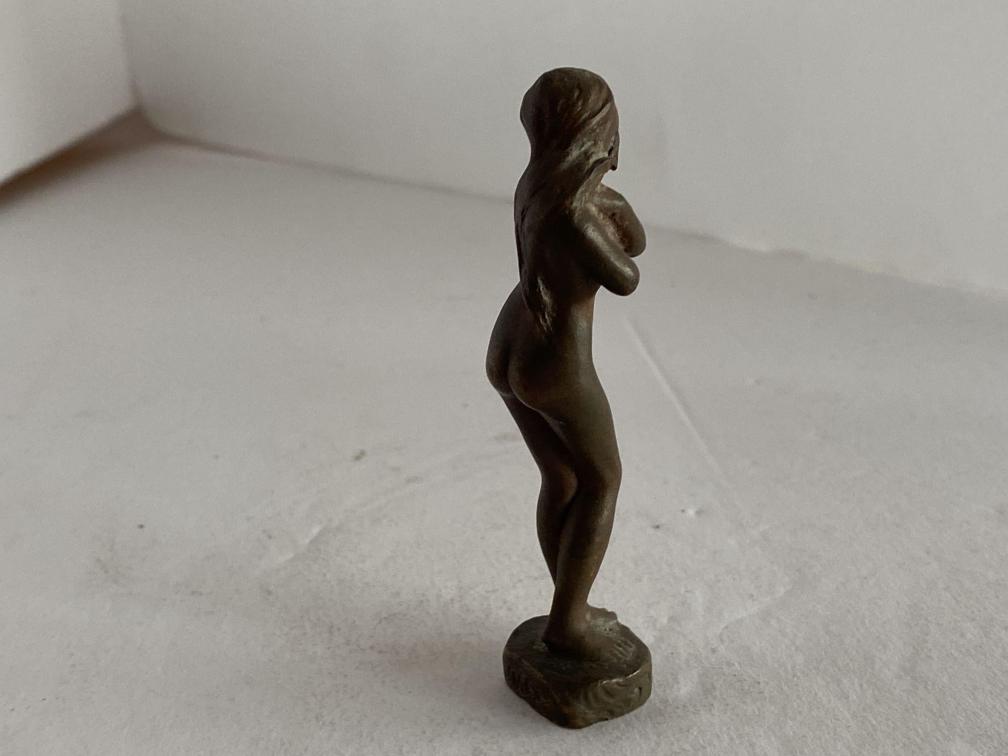 19th Century Bronze Shy Nude Women Art Nouveau Letter Wax Seal Stamp For Sale