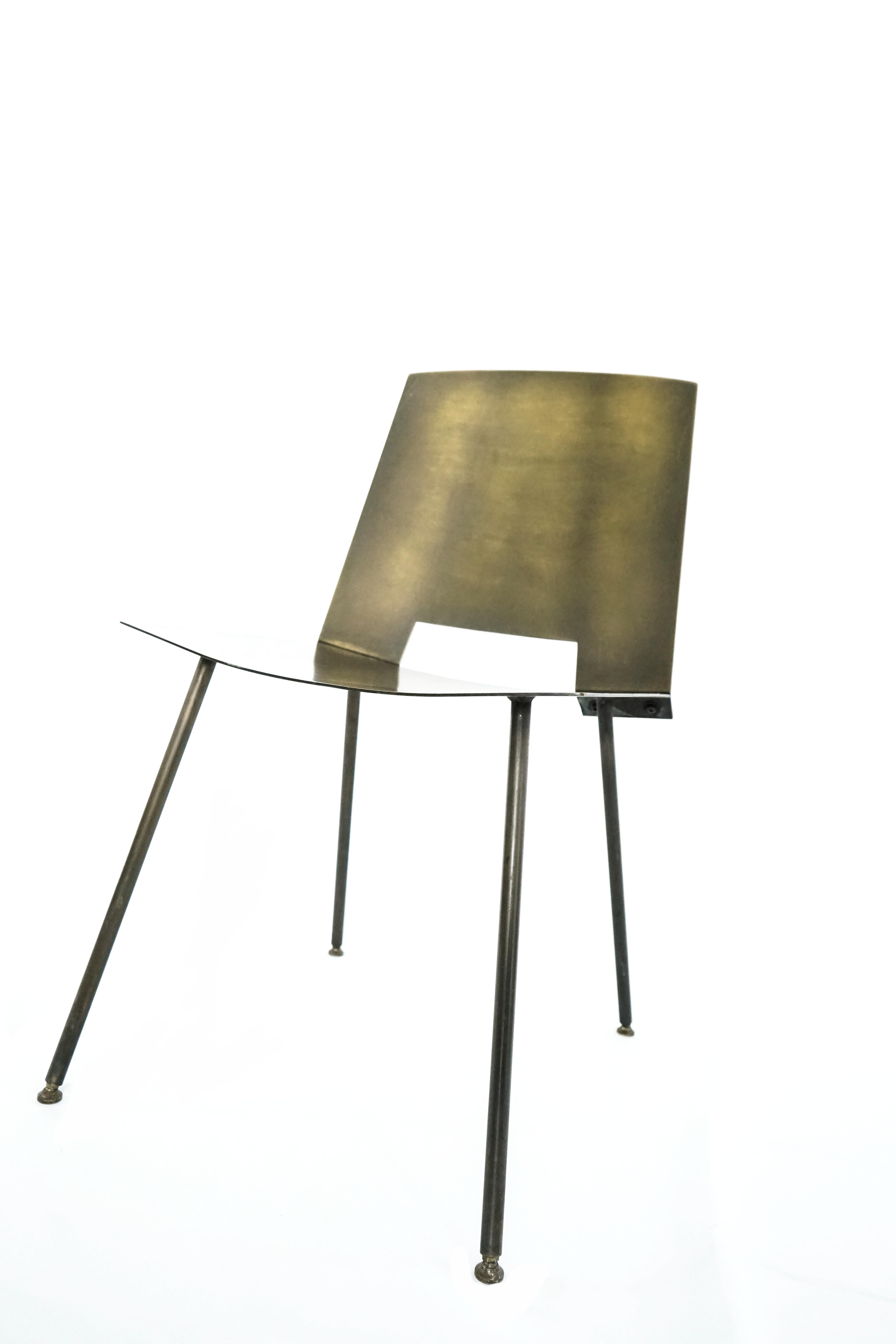 American 21st century, contemporary, modern, Minimalist, Bronze Sheet Metal Side Chair  For Sale