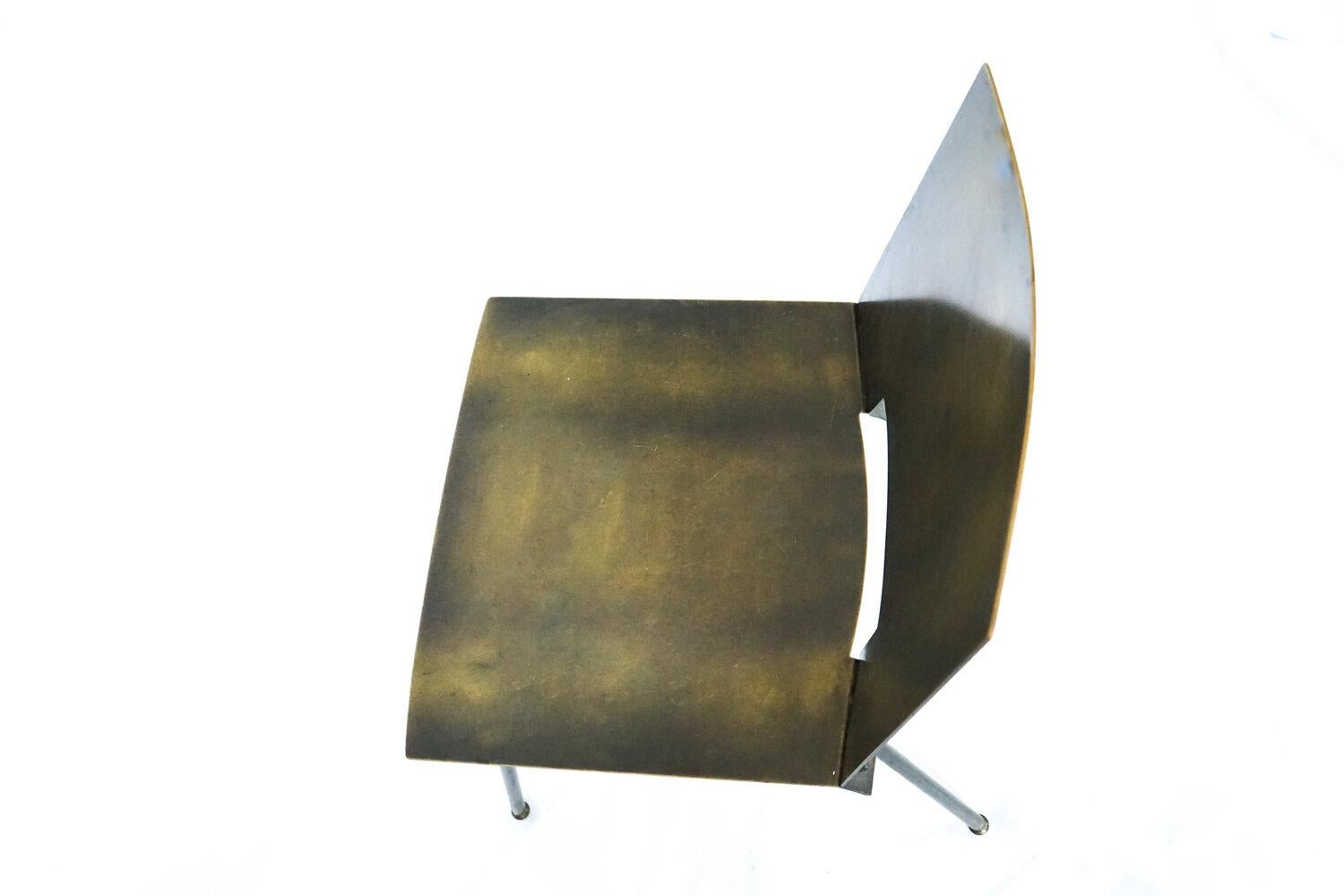 21st century, contemporary, modern, Minimalist, Bronze Sheet Metal Side Chair  In Good Condition For Sale In New York, NY