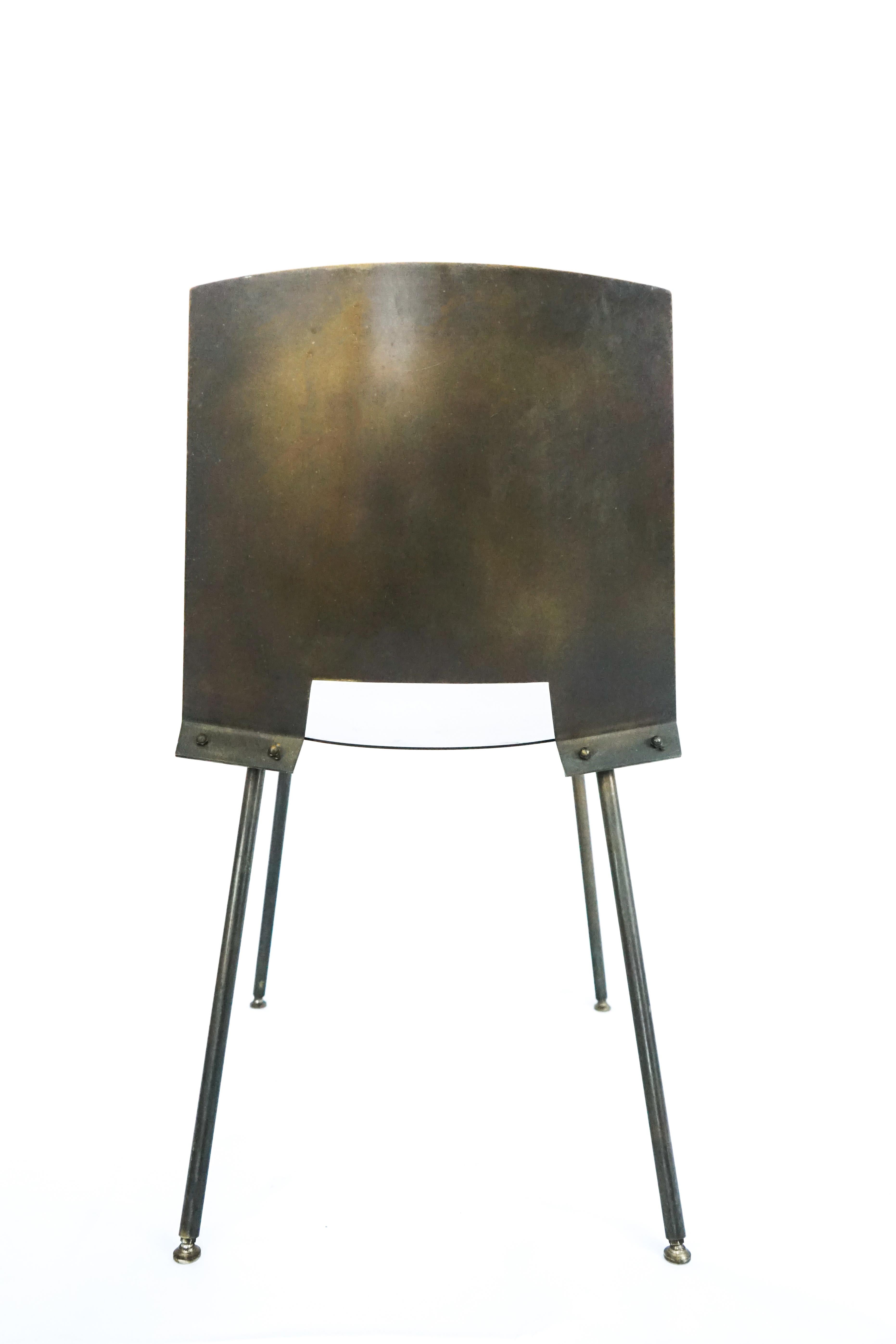 Contemporary 21st century, contemporary, modern, Minimalist, Bronze Sheet Metal Side Chair  For Sale