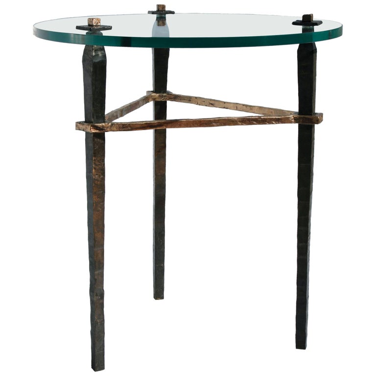 Bronze Side Table with Round Glass Top For Sale at 1stDibs