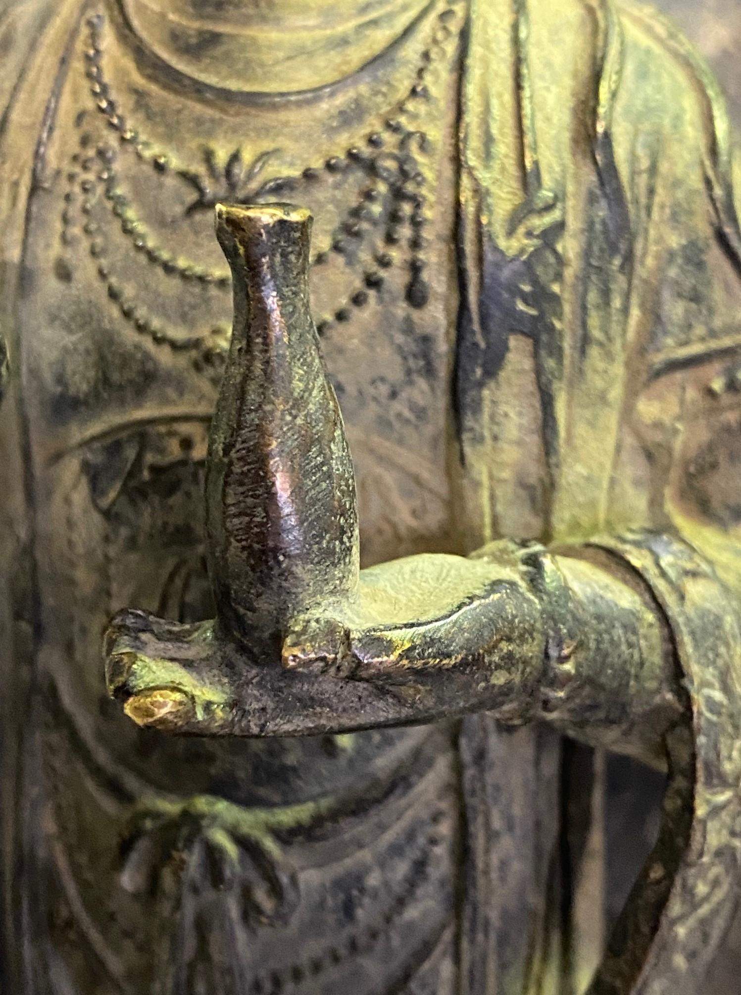 Bronze Signed Chinese Standing Buddha Guanyin Bodhisattva of Compassion Statue 6