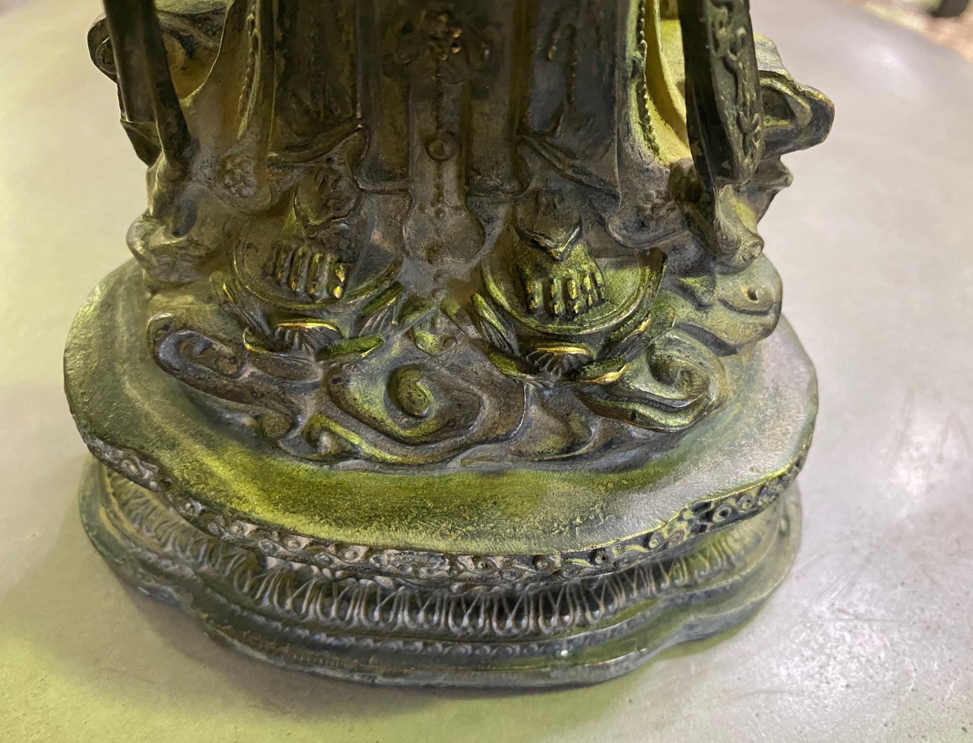 Bronze Signed Chinese Standing Buddha Guanyin Bodhisattva of Compassion Statue 8