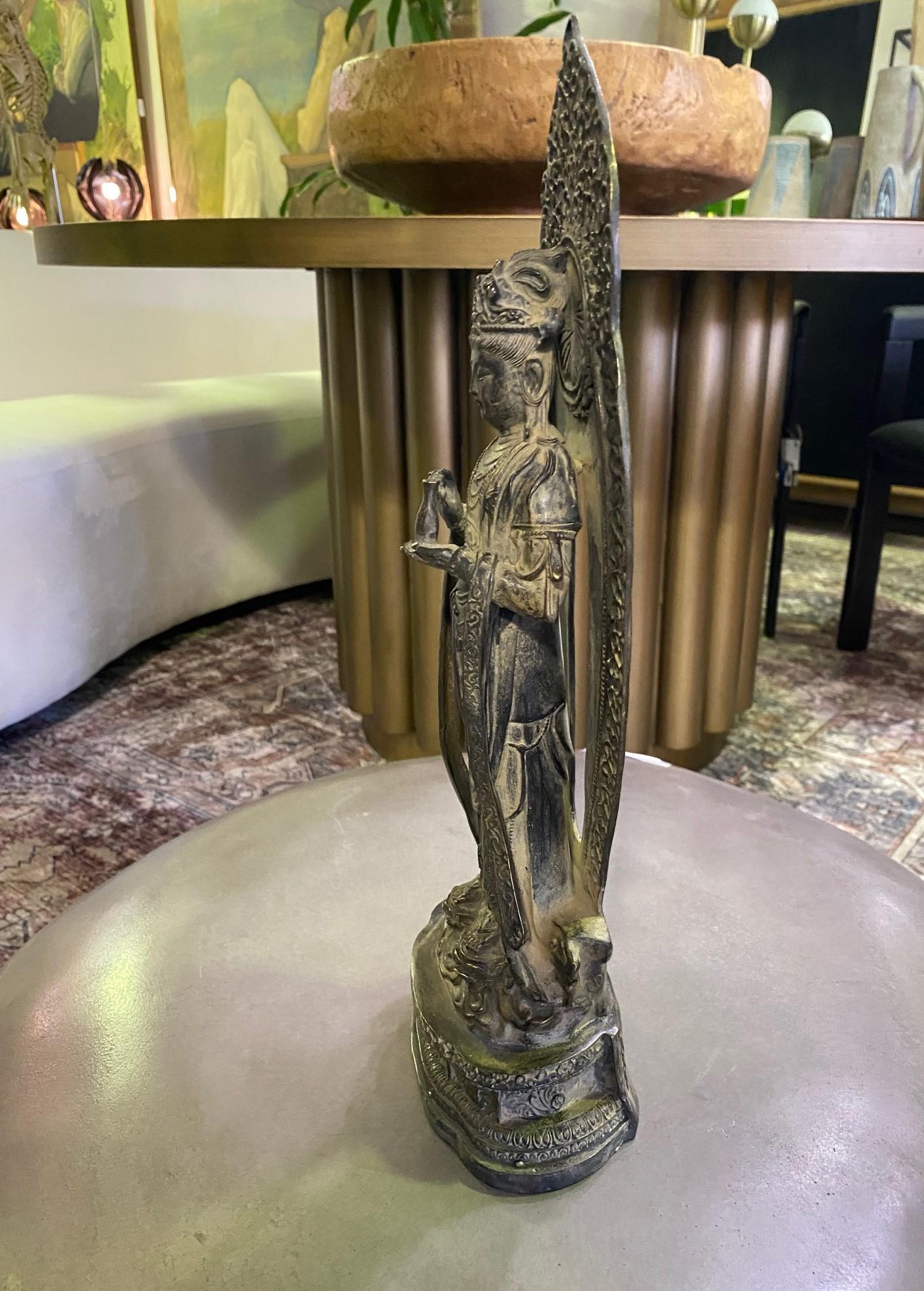 Bronze Signed Chinese Standing Buddha Guanyin Bodhisattva of Compassion Statue 3