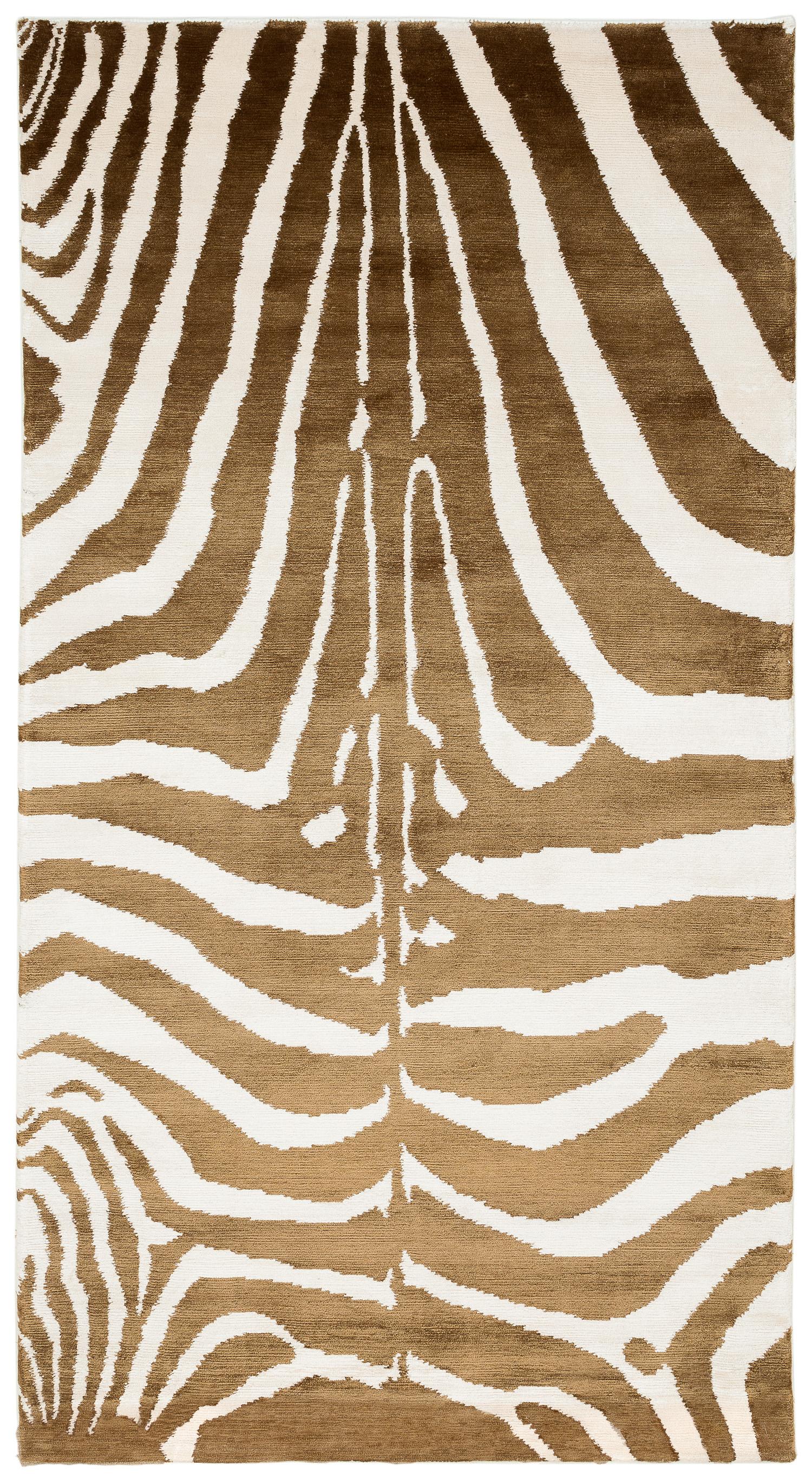 Tappeto Runner Accessorio Zebra in Seta Bronzo Annodato a Mano Di Joseph Carini in vendita 5