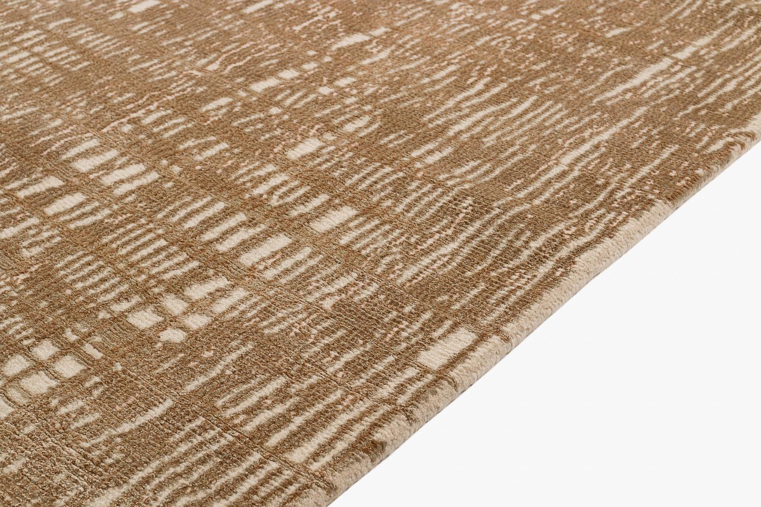 Nepalese Bronze, Silver and White Silk and Wool Contemporary Grid Rug
